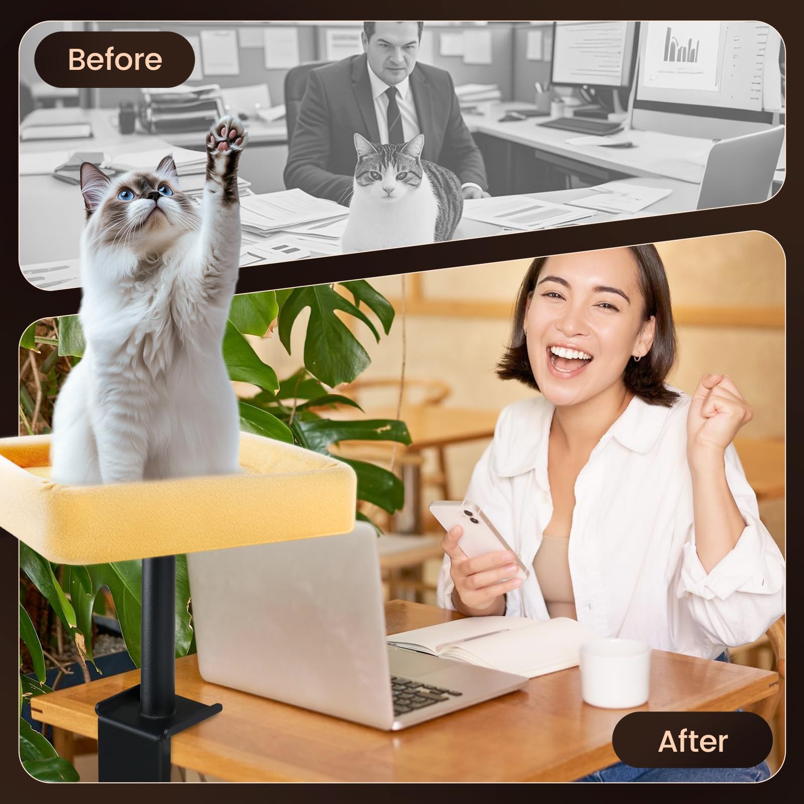 Cat Desk Bed, Sturdy Cats Bed For Desk With Washable Cover, Dual-Sided Breathable Summer & Winter, Comfortable Soft Pet Nest Bed