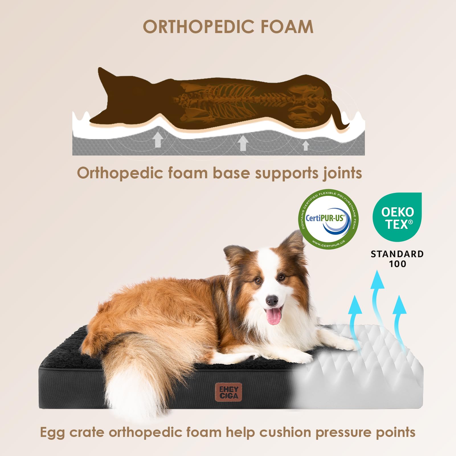 EHEYCIGA Orthopedic XXL Dog Beds for Jumbo Dogs with Removable Washable Cover,Black, 50x36