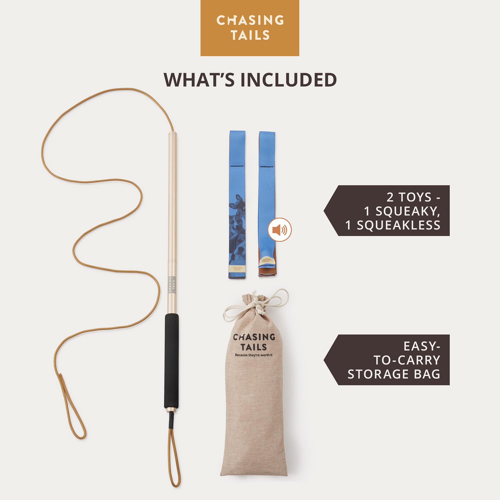 Chasing Tails Flirt Pole For Dogs Heavy Duty - 26 Inch With 30 Inch Rope And Two Toys For All Breeds - Spring Pole For Dogs, Dog Flirt Pole For Large Dogs, Dog Catcher Pole