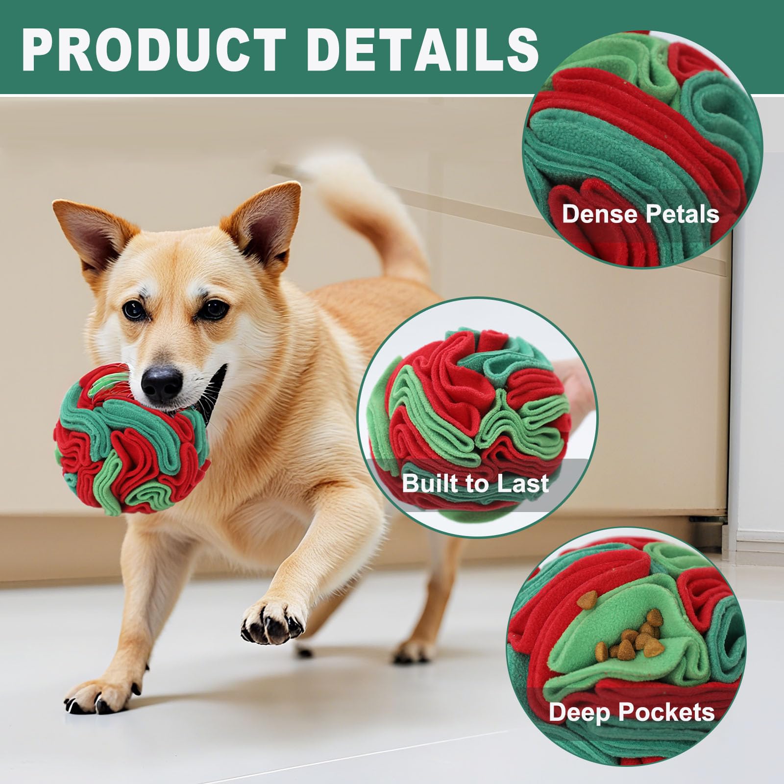 kmirepa Snuffle Ball for Dogs - Interactive Dog Toys to Keep Them Busy, Dog Puzzle Toy with Soft Fabric for Small, Medium, Large