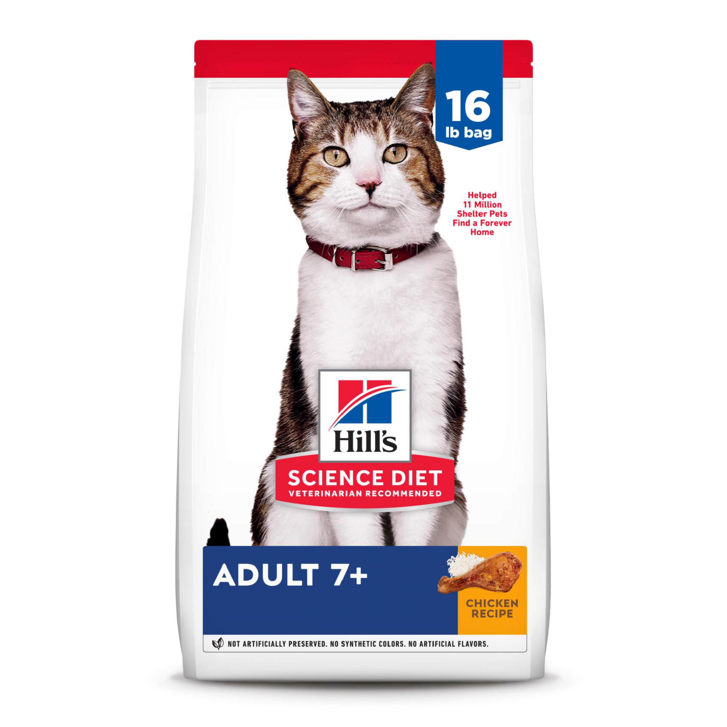 Hills Science Diet Adult 7+, Senior Adult 7+ Premium Nutrition, Dry Cat Food, Chicken Recipe, 16 lb Bag