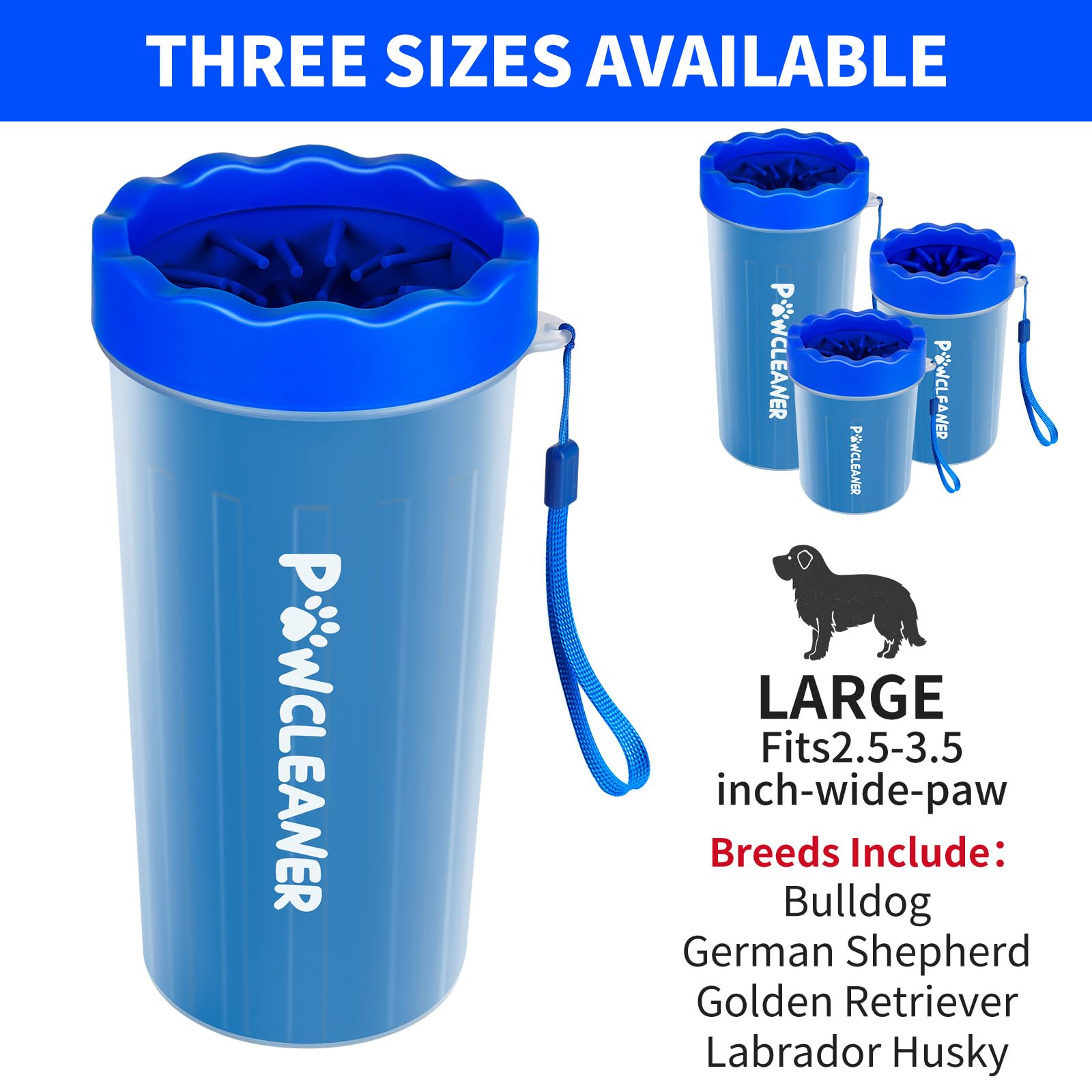 Dog Paw Cleaner For Dogs, (With 3Pcs Absorbent Towels & Adjustable Bath Brush) Dog Paw Washer, Pet Foot Cleaner (Deep Blue, Larg