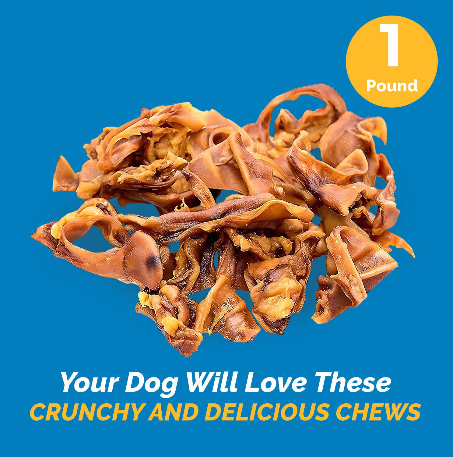 123 Treats Pig Ears Strips for Dogs - (16 Ounce) 100% Natural, Long Lasting & Highly Digestible Chew Treats, Single Ingredient,