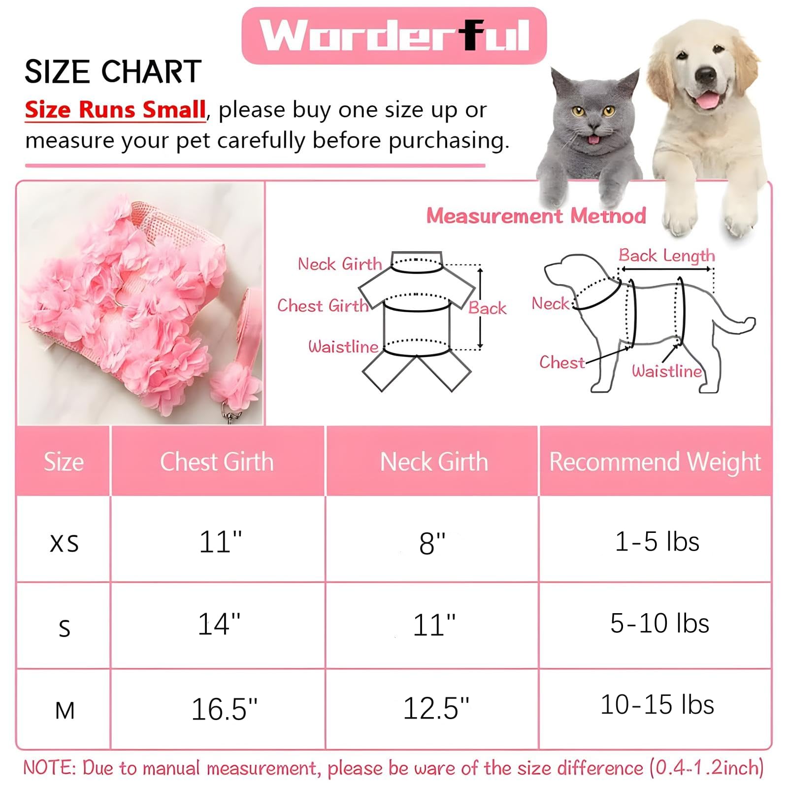 Cute Small Dog Harness - Escape-Proof Flower Dog Harness With Leash Set, Soft Mesh Small Puppy Vest Harness For Small Cats Dogs, Pink & Multicolor