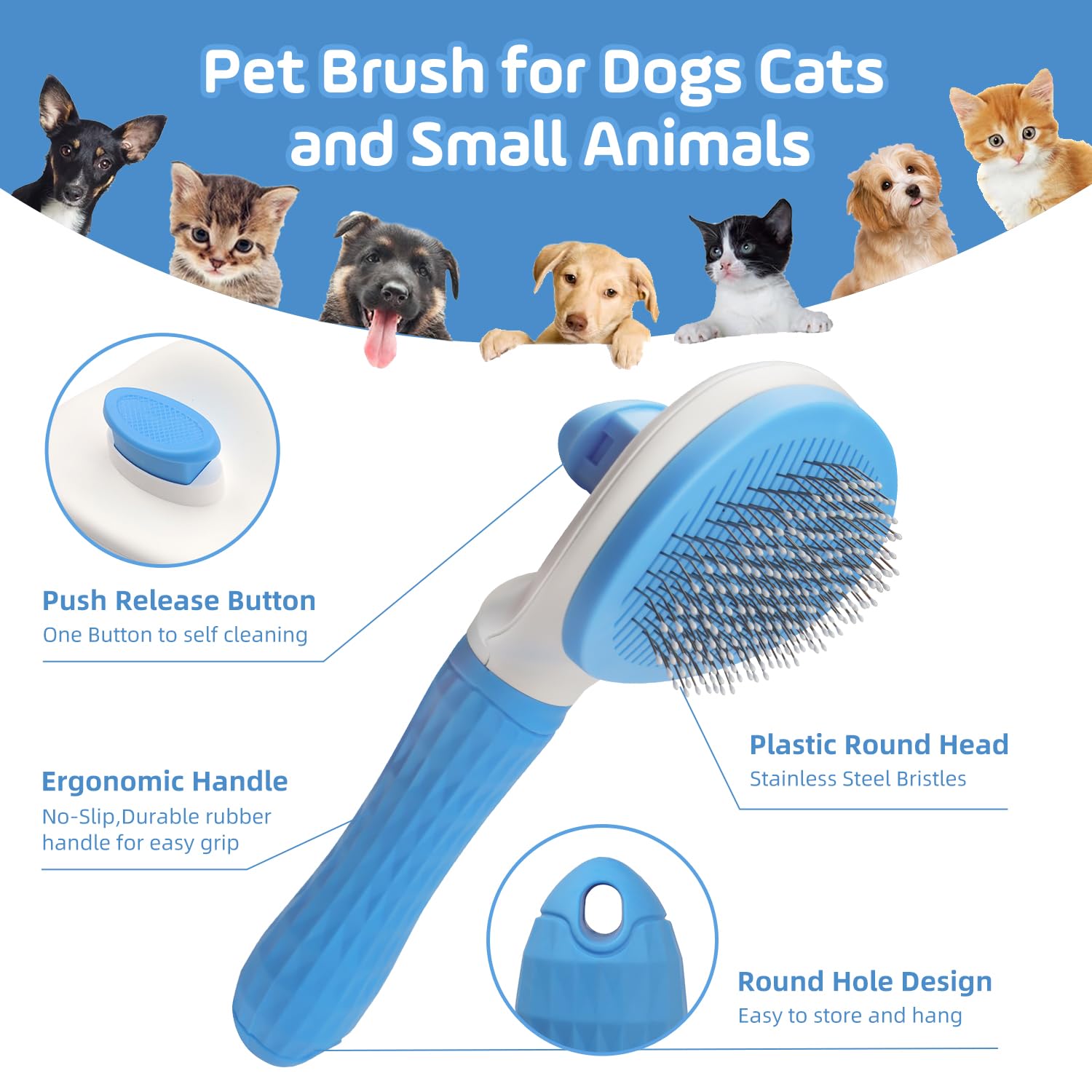 SOGUE Cat Brush,Self Cleaning Slicker Dog Brush for shedding,Skin Friendly Cat Brushes for Indoor Cats Massage Grooming,Dog Desh