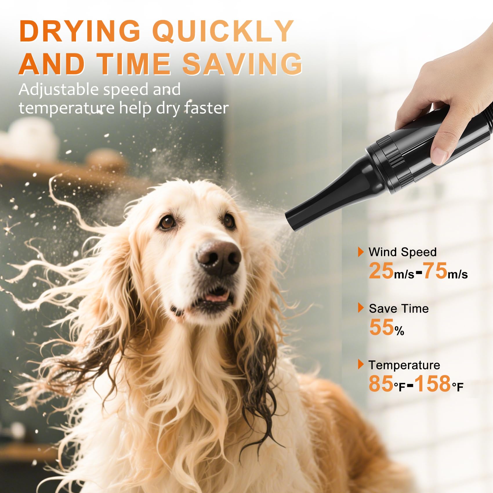 Nestroad Dog Dryer High Velocity Dog Hair Dryer,4.3Hp/3200W Dog Blower Grooming Force Dryer With Stepless Adjustable Speed,Professional Pet Hair Drying With 4 Different Nozzles For Dogs Pets,Ivory