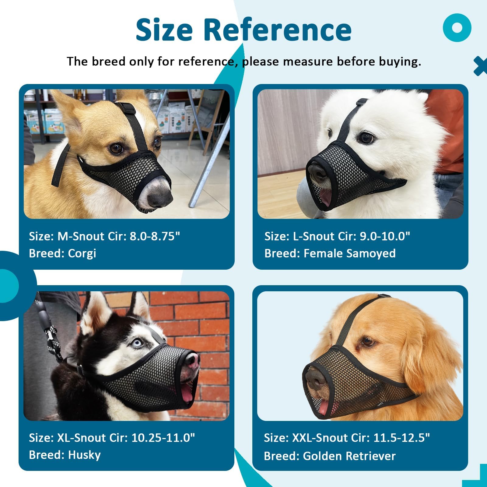 Luckypaw Dog Muzzle, Mesh Muzzle For Large Medium Small Dogs, Soft Mouth Cover To Prevent Biting Chewing With Adjustable Head St