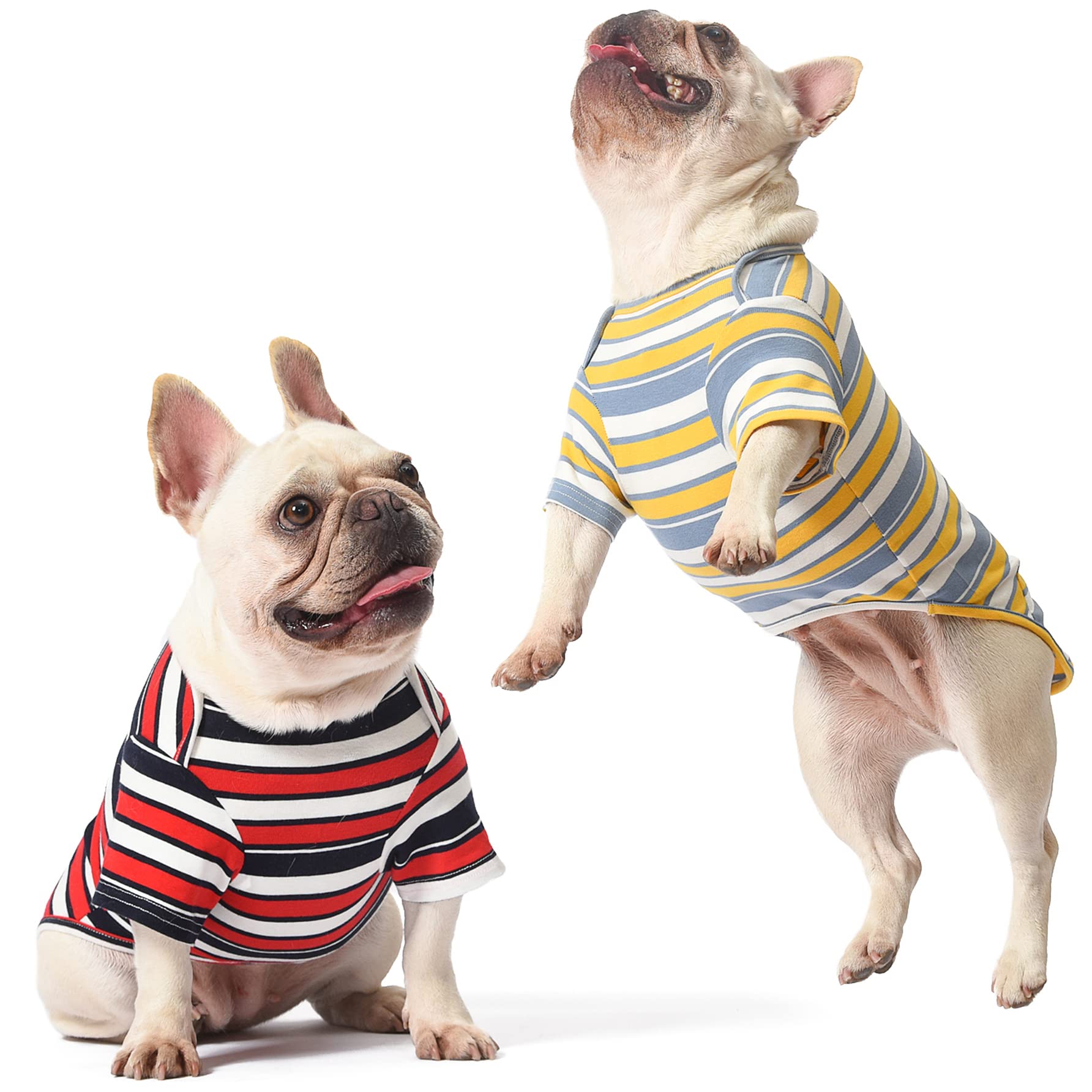 Knuffelen Dog Shirts Cotton Striped T-Shirt, Summer Pet Clothes For Small Dogs, 2-Pack Soft Puppy Apparel Cat Tee, Breathable Stretchy, Red Yellow Xxl