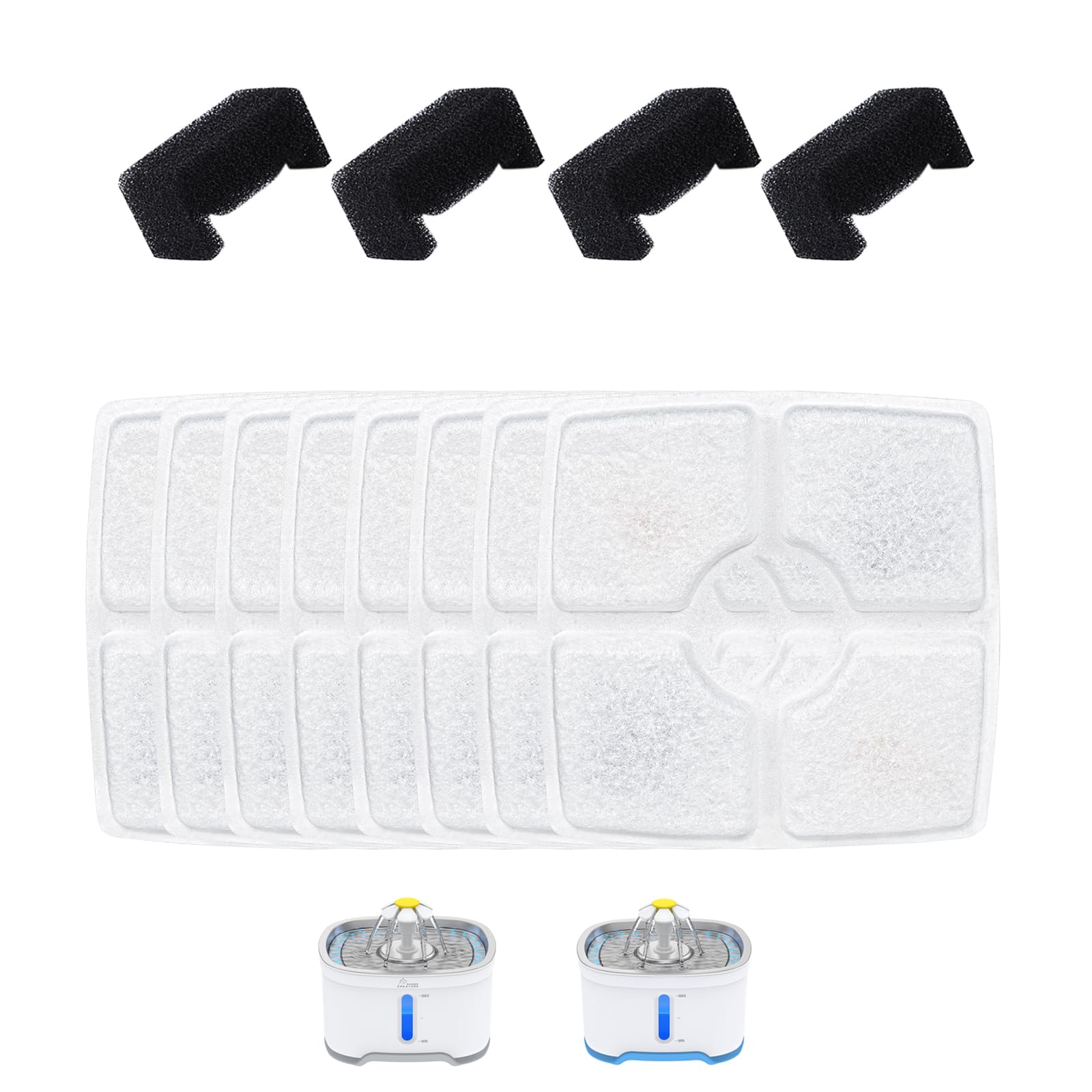 Wonder Creature Cat Fountain Filter For Cubic Cat Water Fountain Stainless Steel Top, 8 Carbon Filters 4 Foam Filters Pack For C