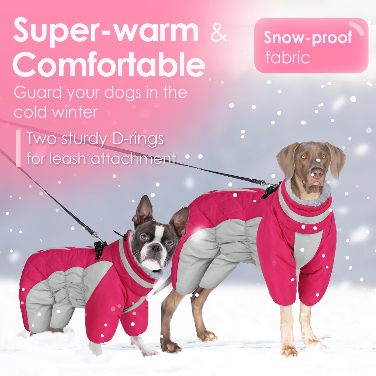 AOFITEE Warm Puffer Jacket for Winter - Windproof Dog Coat With Built-in Harness, Reflective Turtleneck, Four-Legged Fleece Snow