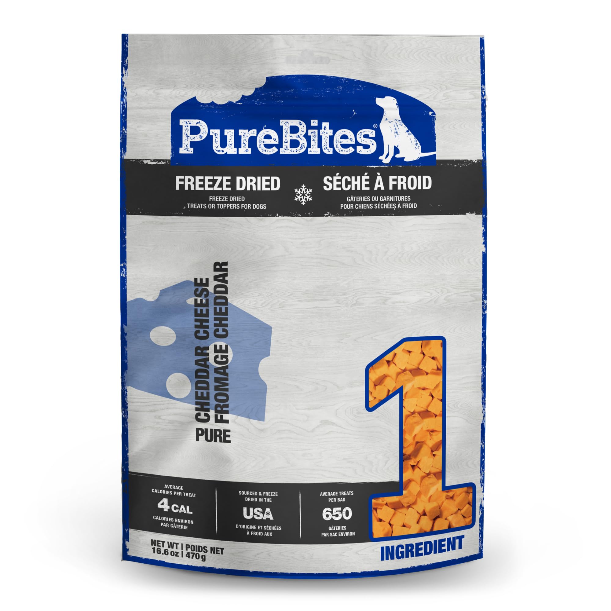 PureBites Freeze Dried Cheddar Cheese Dog Treats 470g  1 Ingredient  Made in USA (Packaging May Vary)