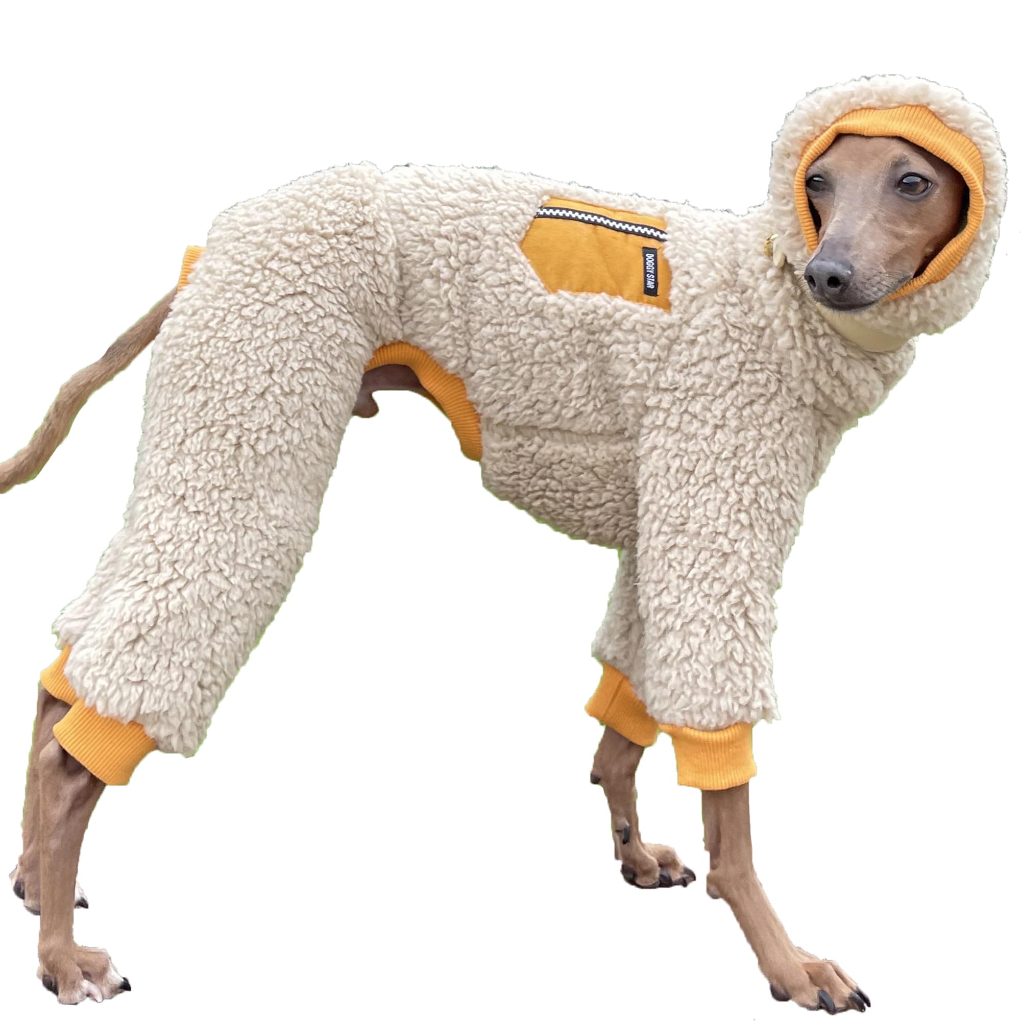 D Doggy Star Italian Greyhound Sweater Turtleneck Outfit Warm Fleece Onesie Clothes Whippet For Dog Coat (Xl,Mustard Pkt)