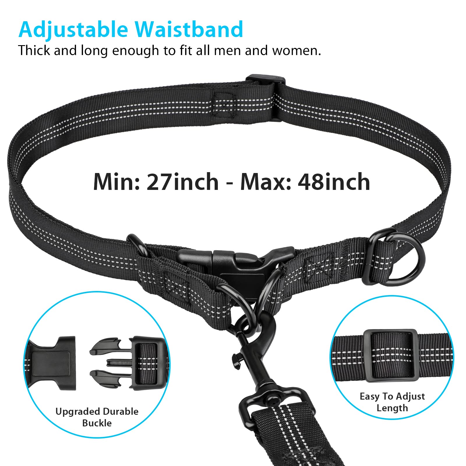Uppetly Hands Free Dog Running Leash with Adjustable Waist Belt, Dual Handle Elastic Bungees Retractable Rope for Small and Medi