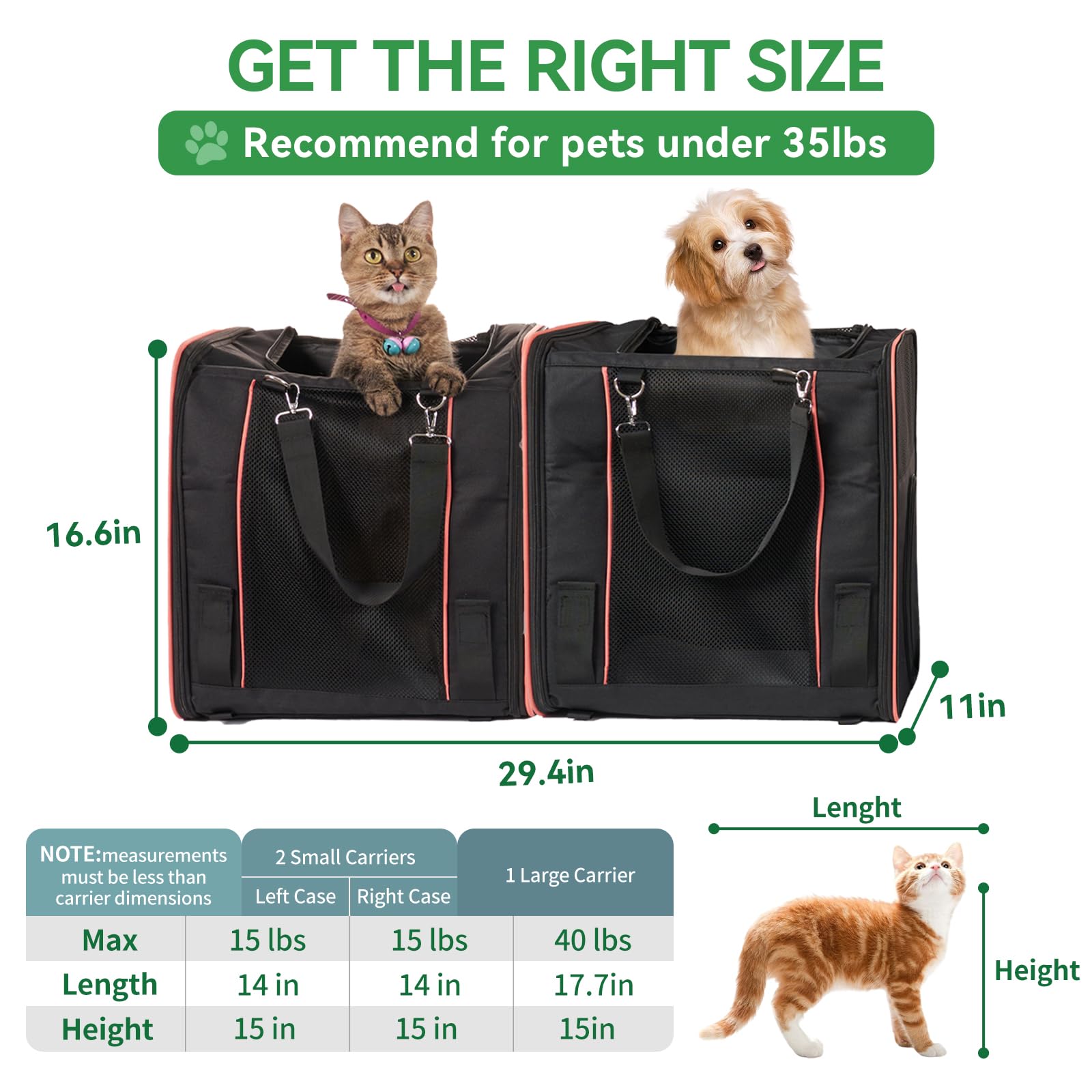Expandable Cat Carrier With 2 Litter Box For 2 Cats, 32X17X12In Double Cat Car Travel Carriers For Cat And Dog Up To 40Lbs, Soft