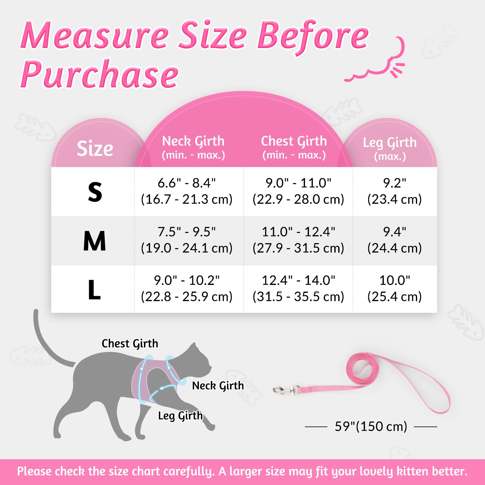 Rabbitgoo Cat Harness And Leash Set For Walking Escape Proof, Adjustable Soft Kittens Vest With Reflective Strip For Cats, Comfortable Outdoor Vest, Pink, S