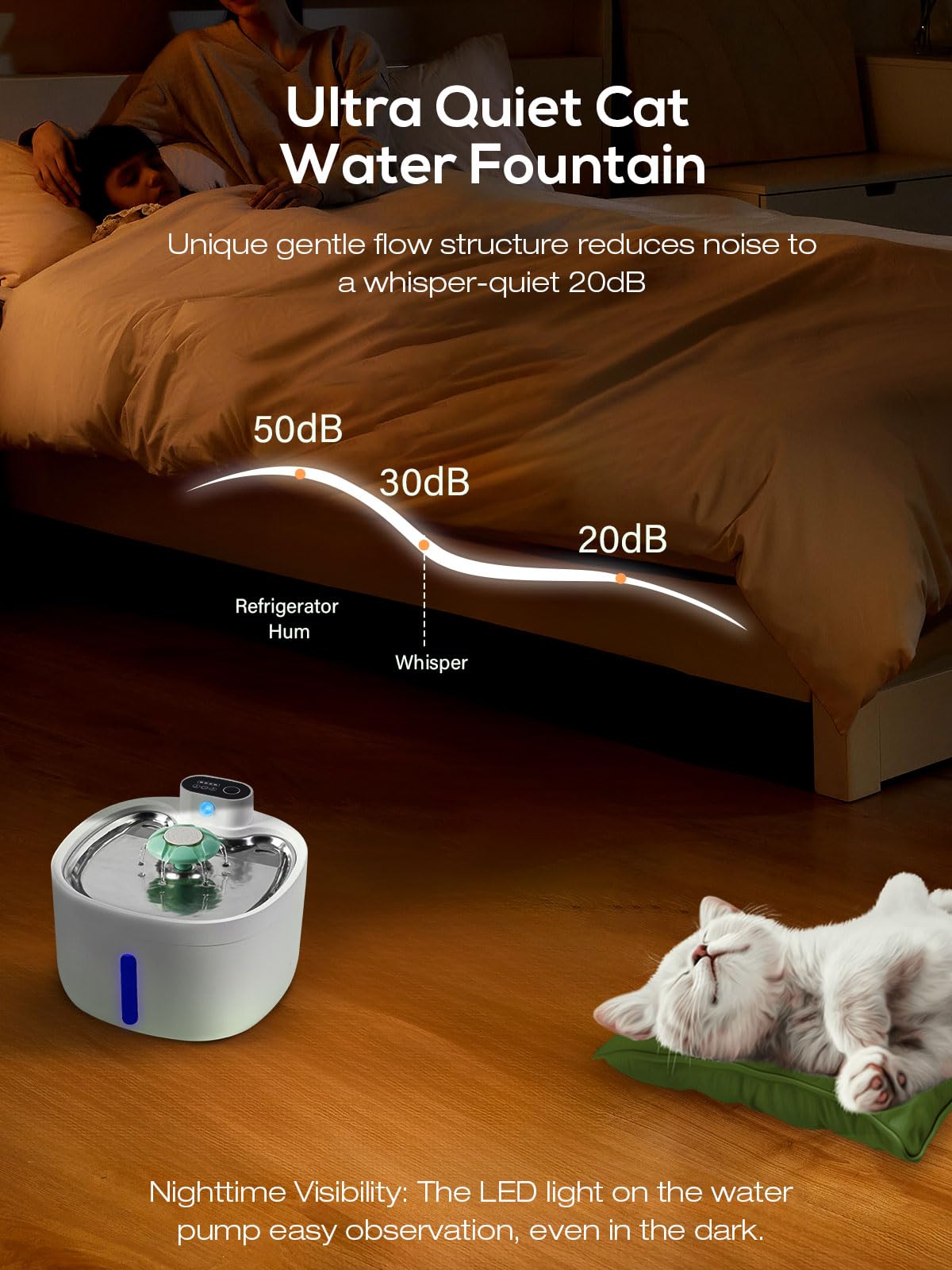 Aileway Battery Operated Cat Water Fountain, Cordless Cat Water Fountain Stainless Steel Abs 88Oz 2.6L Automatic Wireless Pet Dr