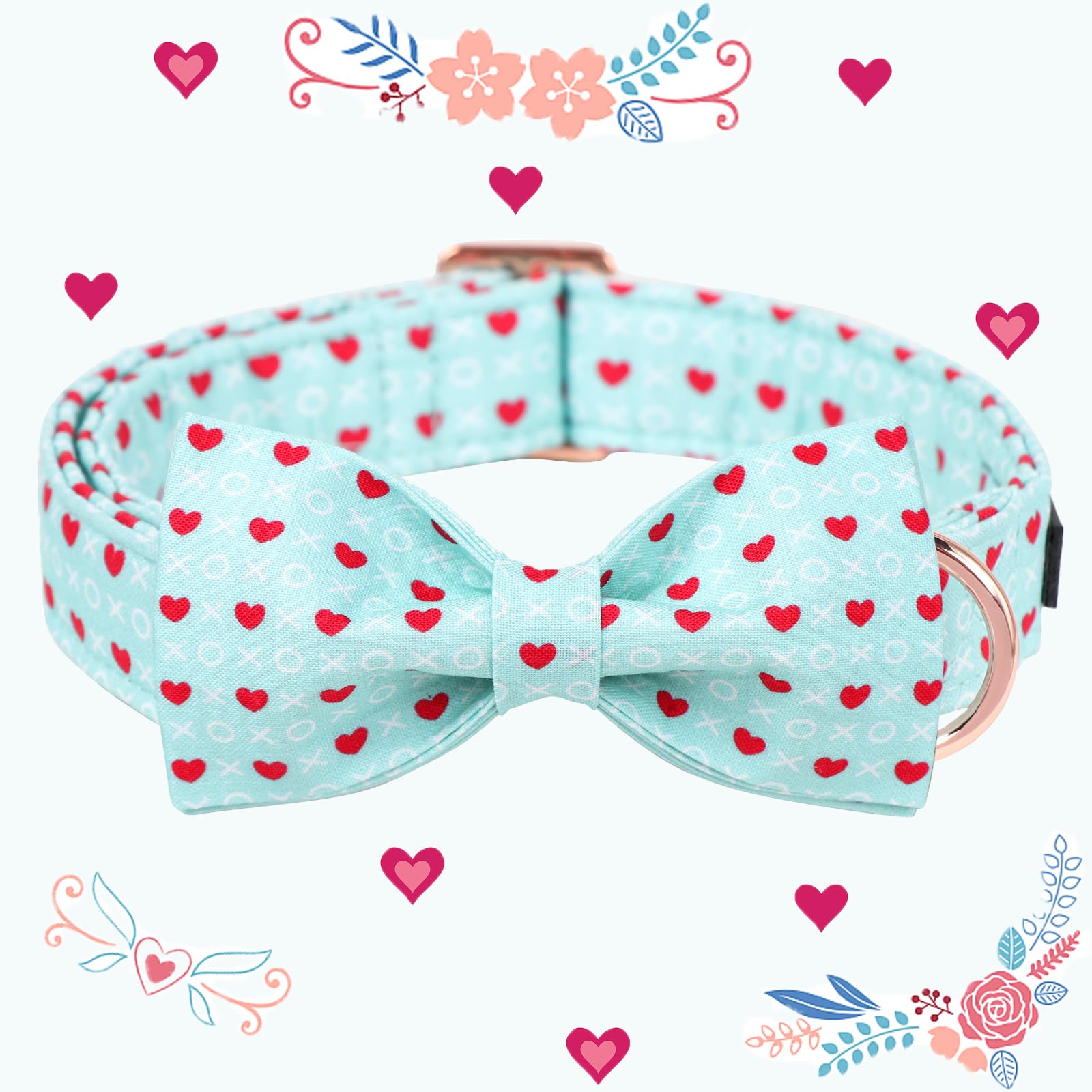 M MACA BATES Maca Bates Valentines Dog Collar with Bow Comfortable Soft Heart Dog Collar with Metal Buckle Adjustable Puppy Coll