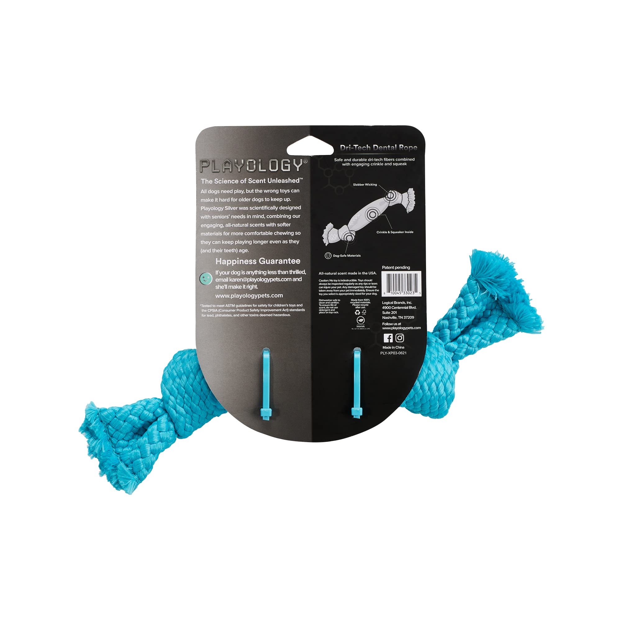 Playology Silver Dri-Tech Dental Rope Dog Toy, Medium - Designed For Senior Dogs (15-35Lbs) - Engaging All-Natural Peanut Butter Scented Toy - Non-Toxic Materials And Moderate Chewing For Older Teeth