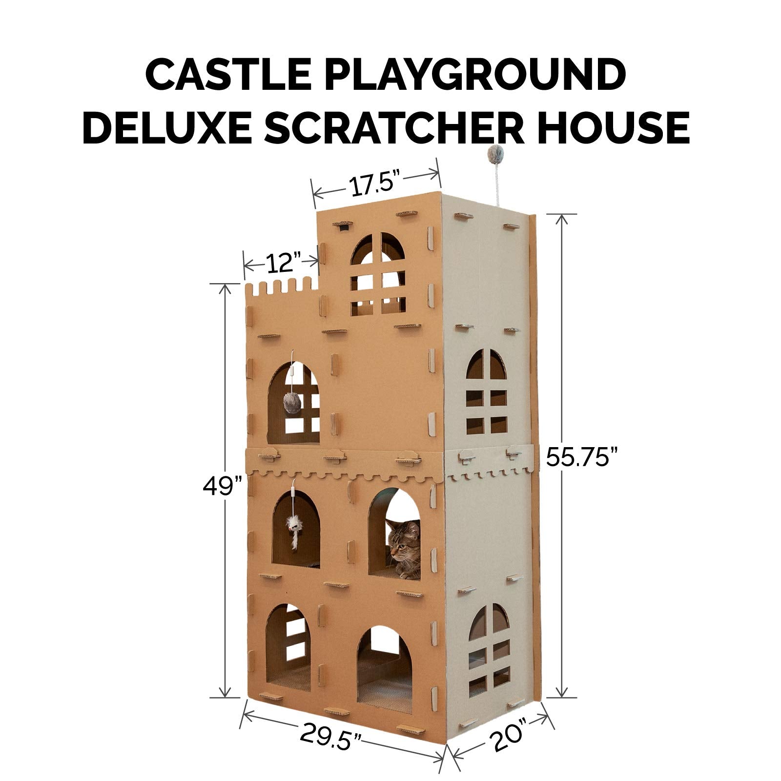 Furhaven Multi-Level Cardboard Cat Condo W/ Catnip For Indoor Cats, Ft. Scratching Pads & Toys - High Castle Tower Corrugated Ca