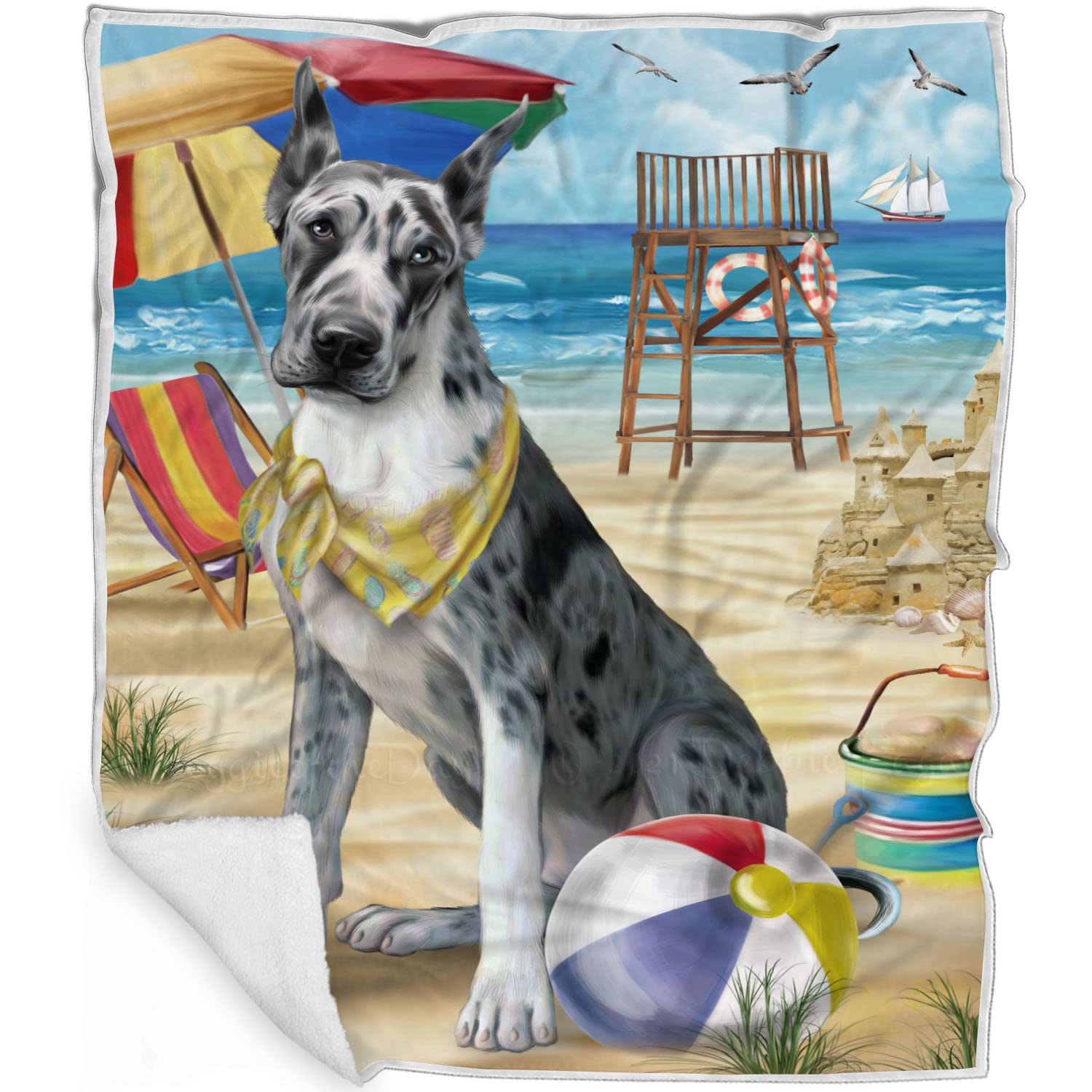 Pet Friendly Beach Great Dane Dog Blanket  Lightweight Super Soft Cozy and Durable Bed Blanket  Animal Theme Fuzzy Blanket for