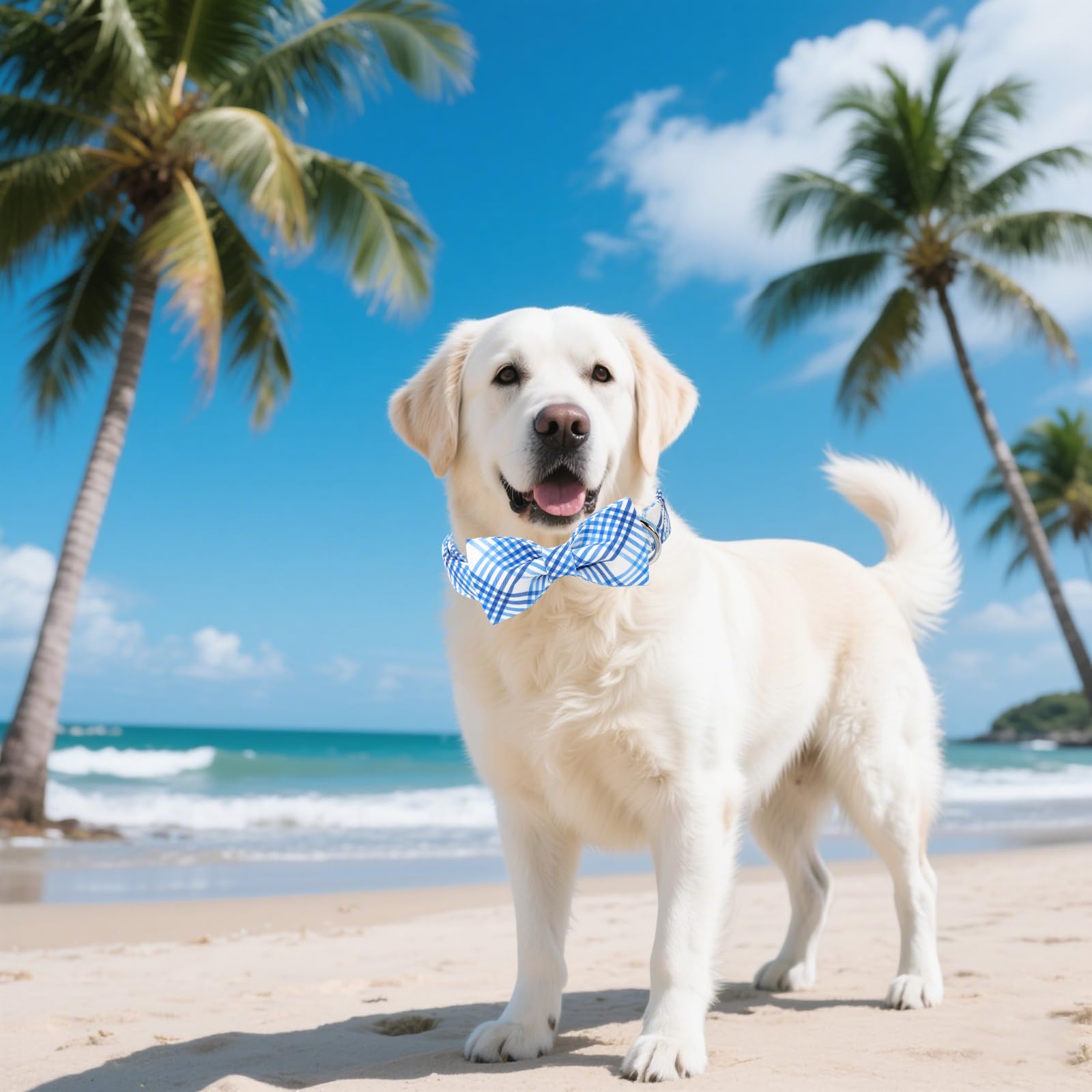 Unique Style Paws Cotton Dog Collar With Bow Spring Summer Collar With Blue White Grid For Small Medium Large Boys Girls Dogs