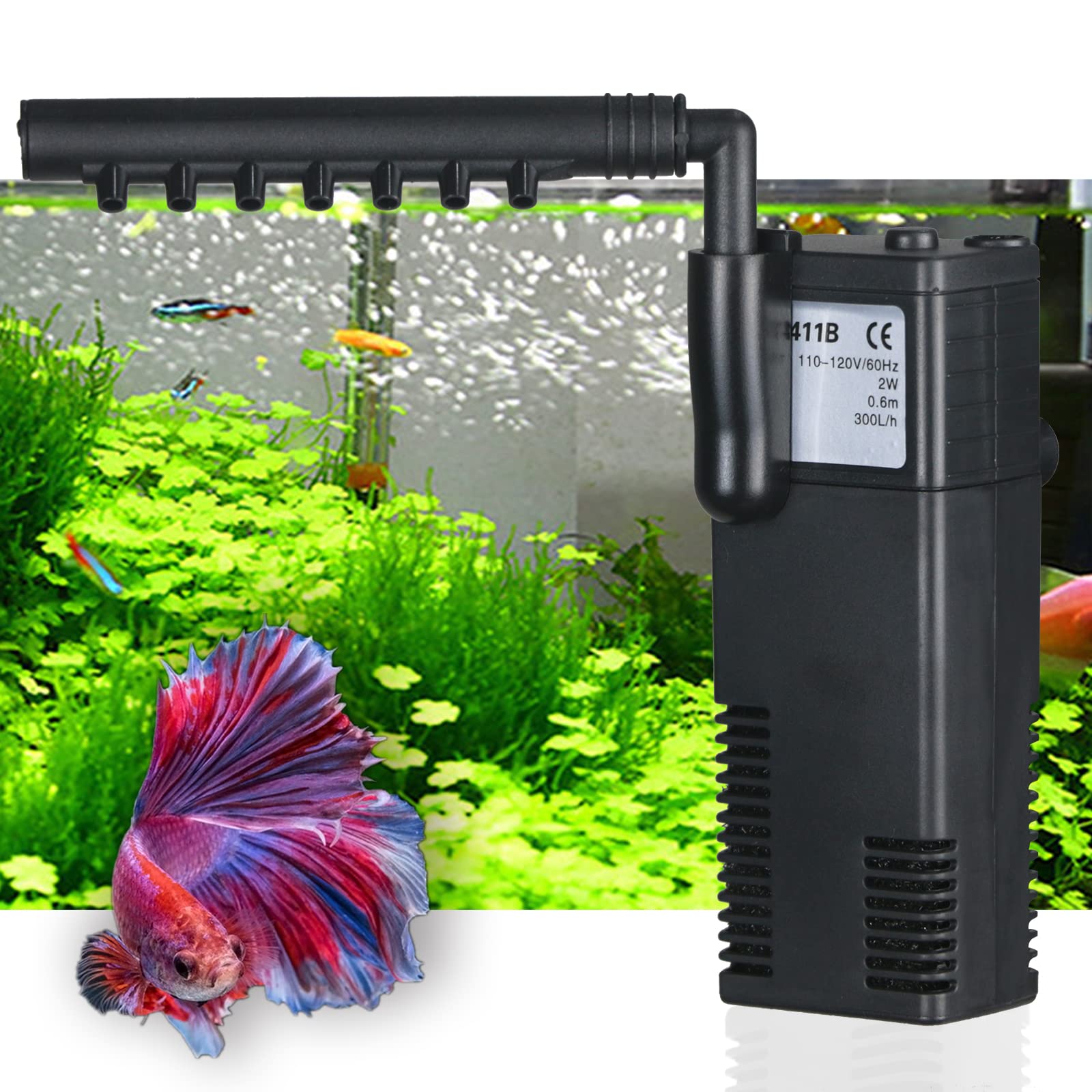 Aquarium Filter Small Betta Fish Tank Filter For 2-15 Gallon Silent 4-In-1 Adjustable Air Flow Fish Turtle Shrimp Tank Filter Su
