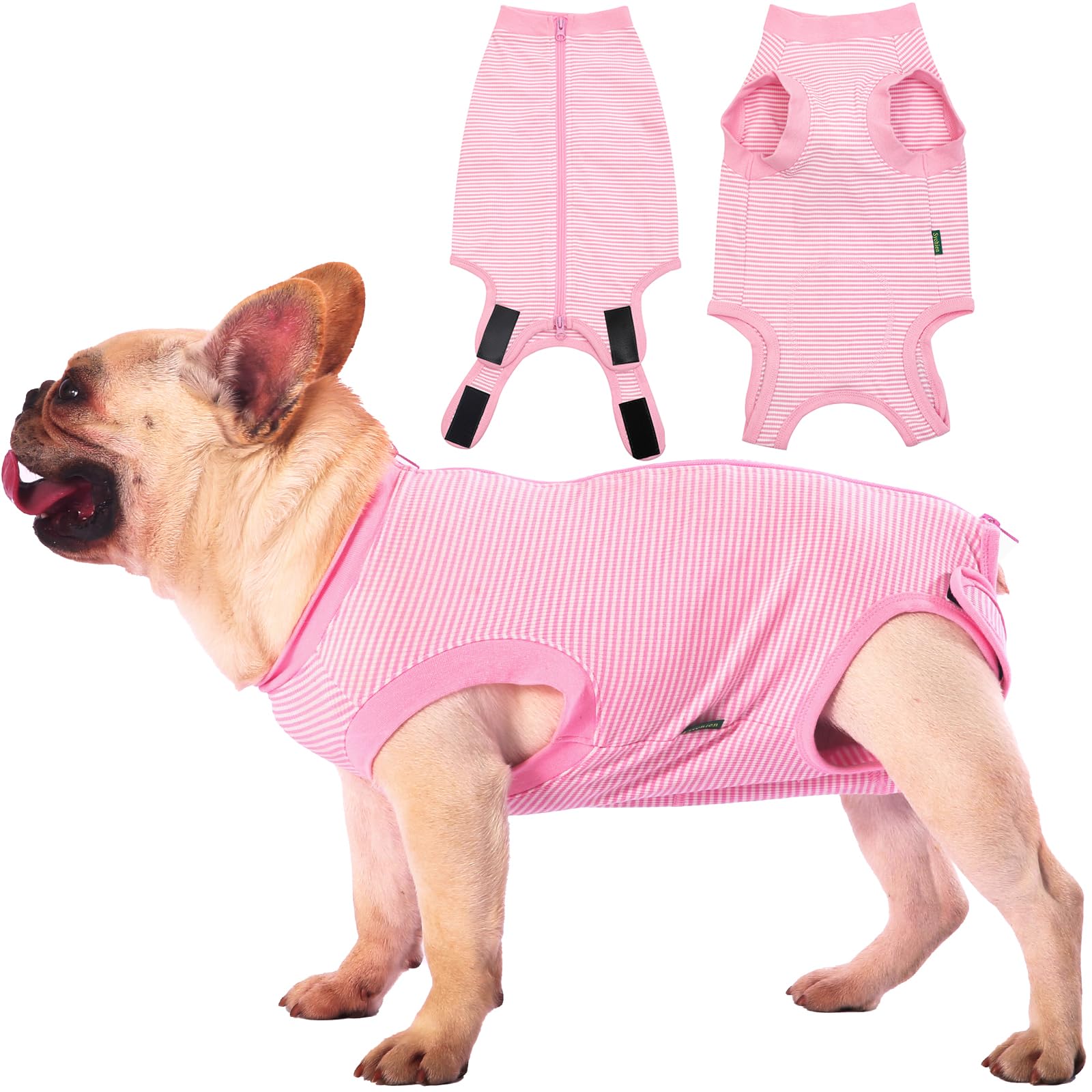 Sychien Dog Recovery Suit Pink Female Spay Surgical Small Shirt, Male Surgery Recovery Suit,Pink-White Striped S