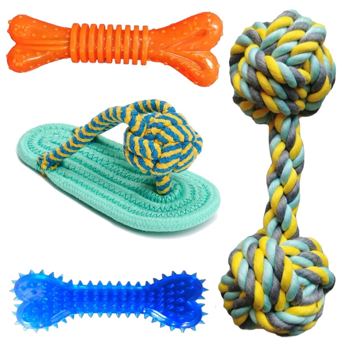 Dog Trust Durable Pet Toys For Puppies Pet Teeth Chewing Dog Toys Hard Spike Bone Toy Gums Cleaner Dumbbell Rope Toy + Sleeper S
