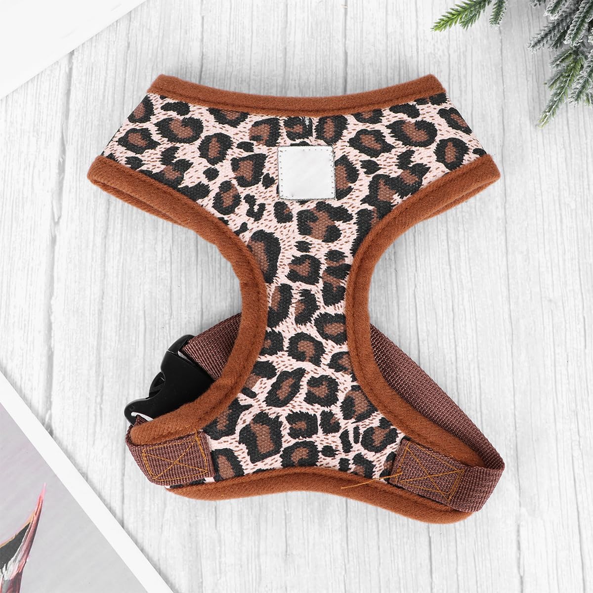 Tehaux Pet Dog Harness Adjustable Leopard Print Canvas Chest Harness For Small Pets Comfortable Fit, Size S