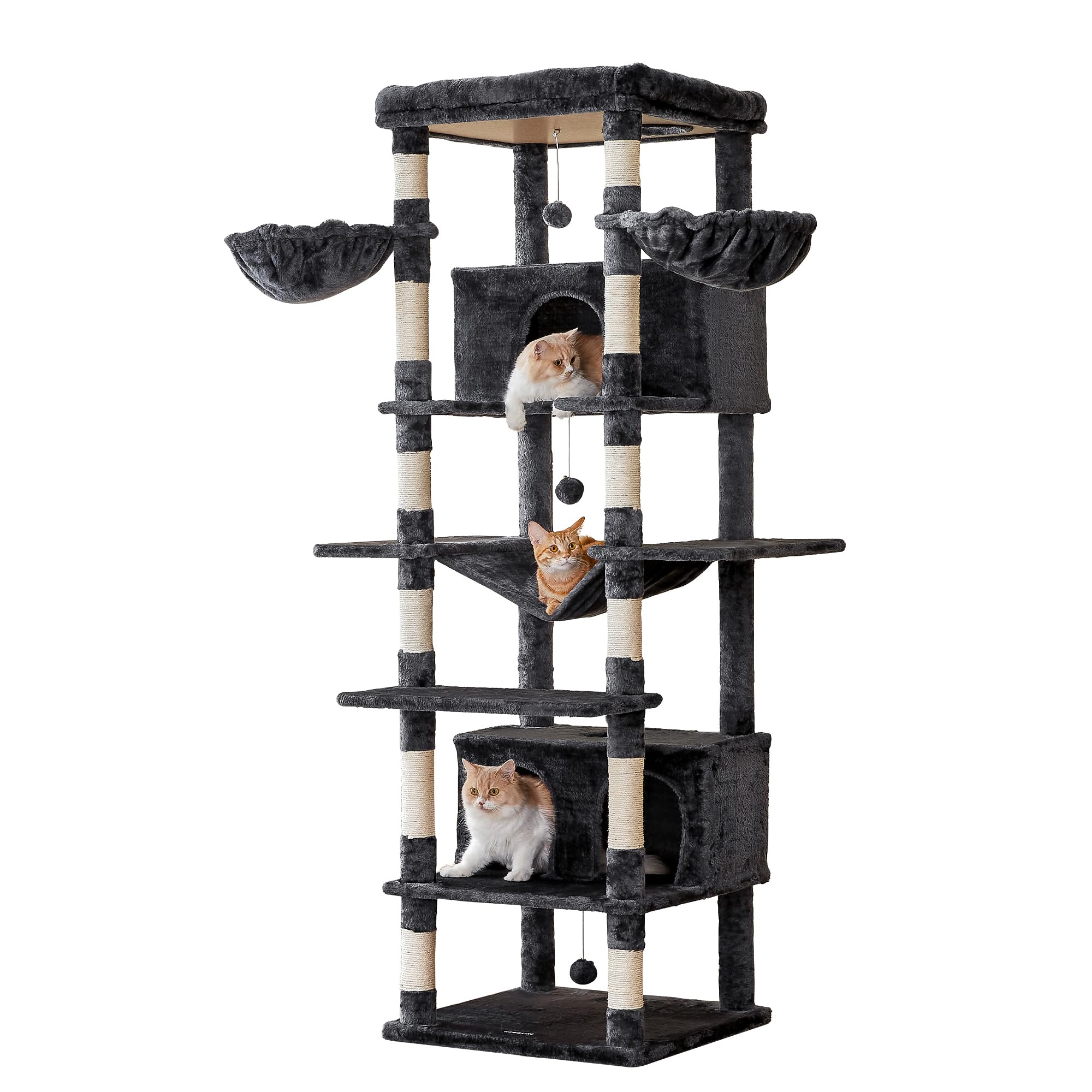 Mwpo Extra Large Cat Tree, 77.6-Inch Tall Cat Tower For Indoor Cats With 2 Condos, Multi-Level Cat Stand For Large Cats, 3 Hammo