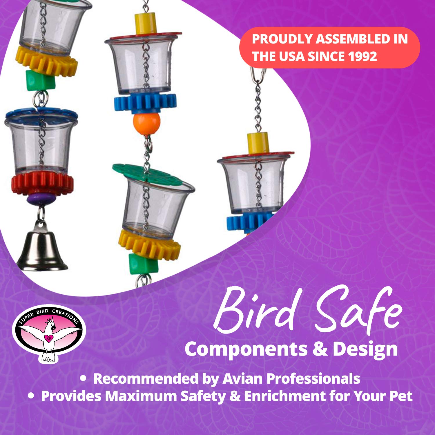 Super Bird Creations SB632 Foraging Bottom?s Up Bird Toy with Clear Acrylic Cups, Medium /Large Bird Size, 18? x 2.5?
