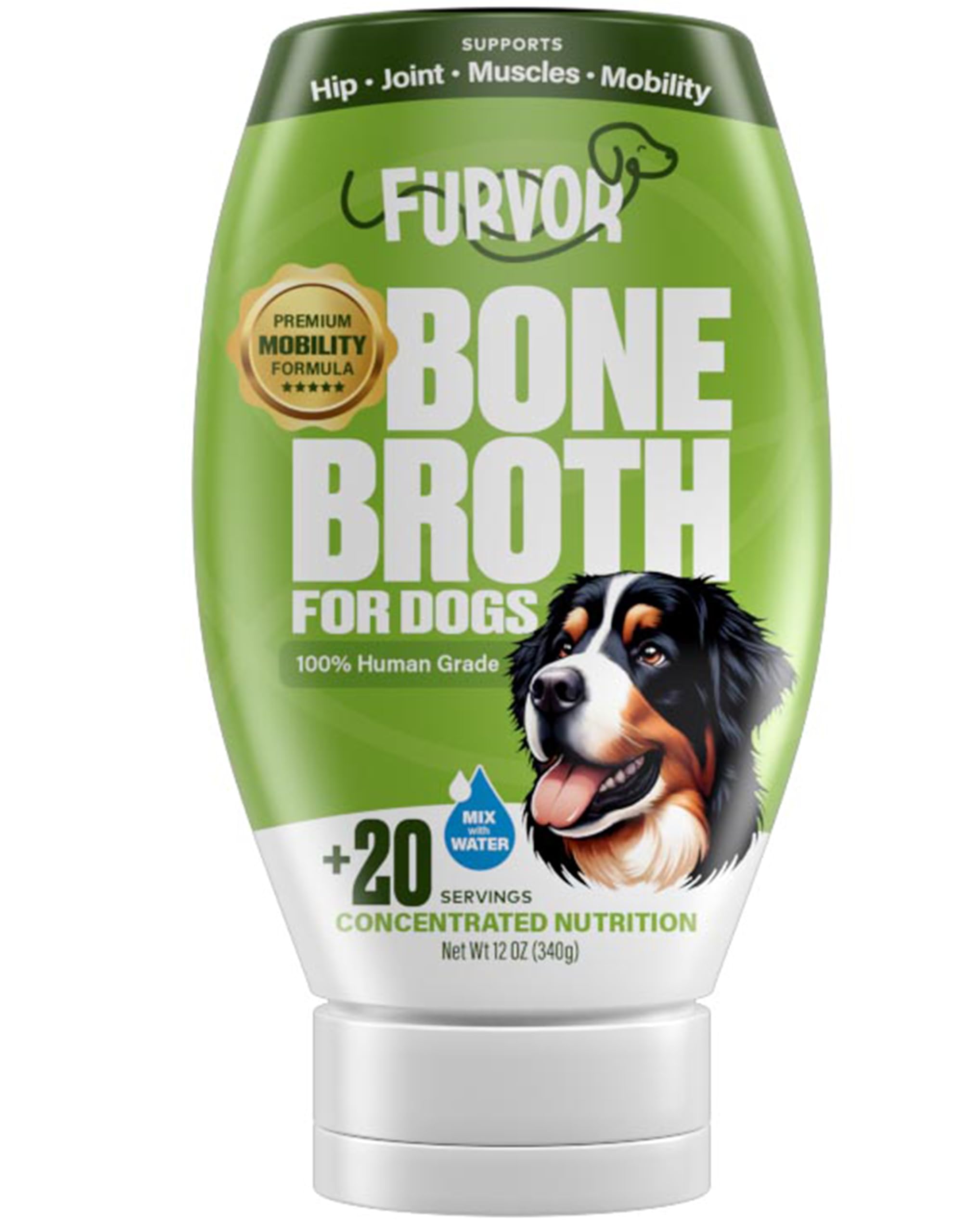 Beef Mobility Support Bone Broth Concentrate for Dogs - Collagen Protein Supplement - Boosted w/Amino Acids, Glucosamine, and Ch
