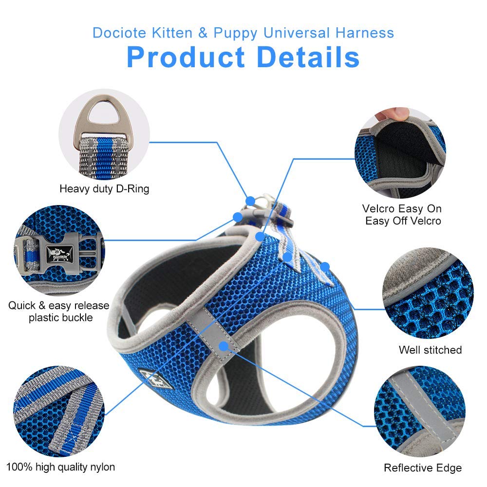 Cat Universal Harness With Leash - Escape Proof - Adjustable Reflective Step In Dog Harness For Small / Medium Dogs - Soft Mesh