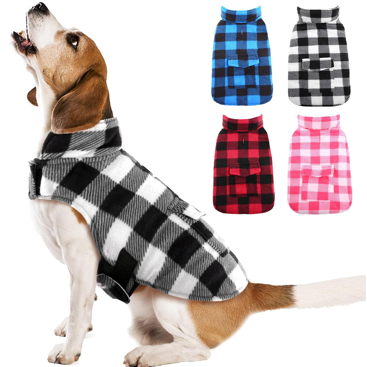 Kuoser Dog Winter Coat, Windproof Dog Fleece Jacket British Style Plaid Cold Weather Dog Vest Coats, Reversible Cozy Warm Dog Cl