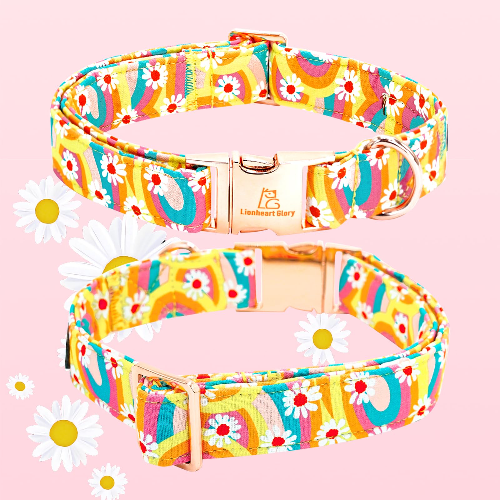Lionheart glory Dog Collar with Flower, Sunflower Pattern Pet Collar Durable Cute Dog Flower Collars Summer Spring Female Pet Gi