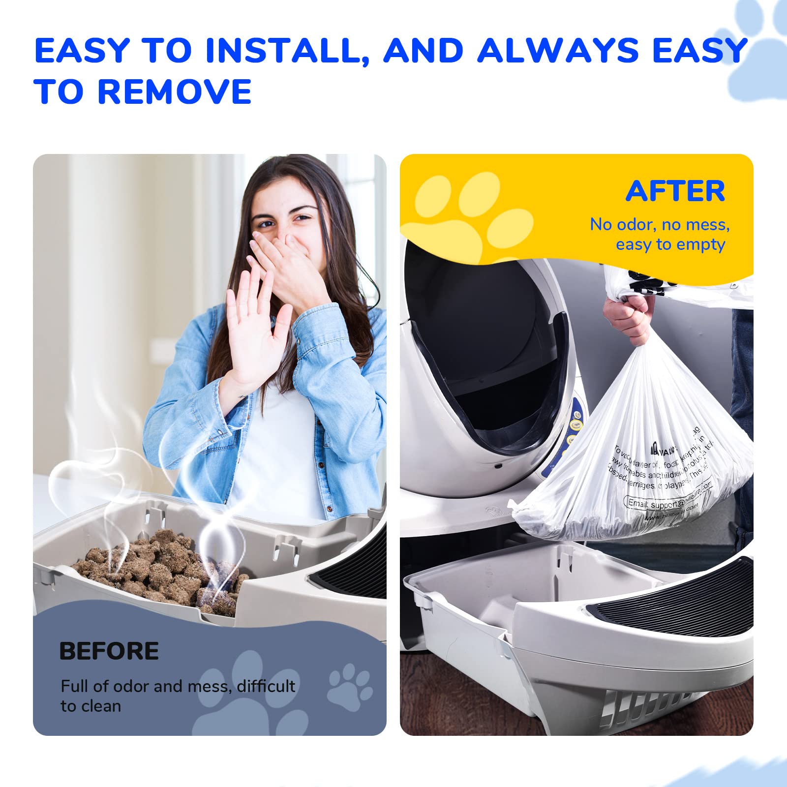 Bilibara Litter Box Liner Bag Compatible with Cat litter Box 3 and 4, 60 Pack - Extra Thick Waste Bags for Self-Cleaning Pet Kit