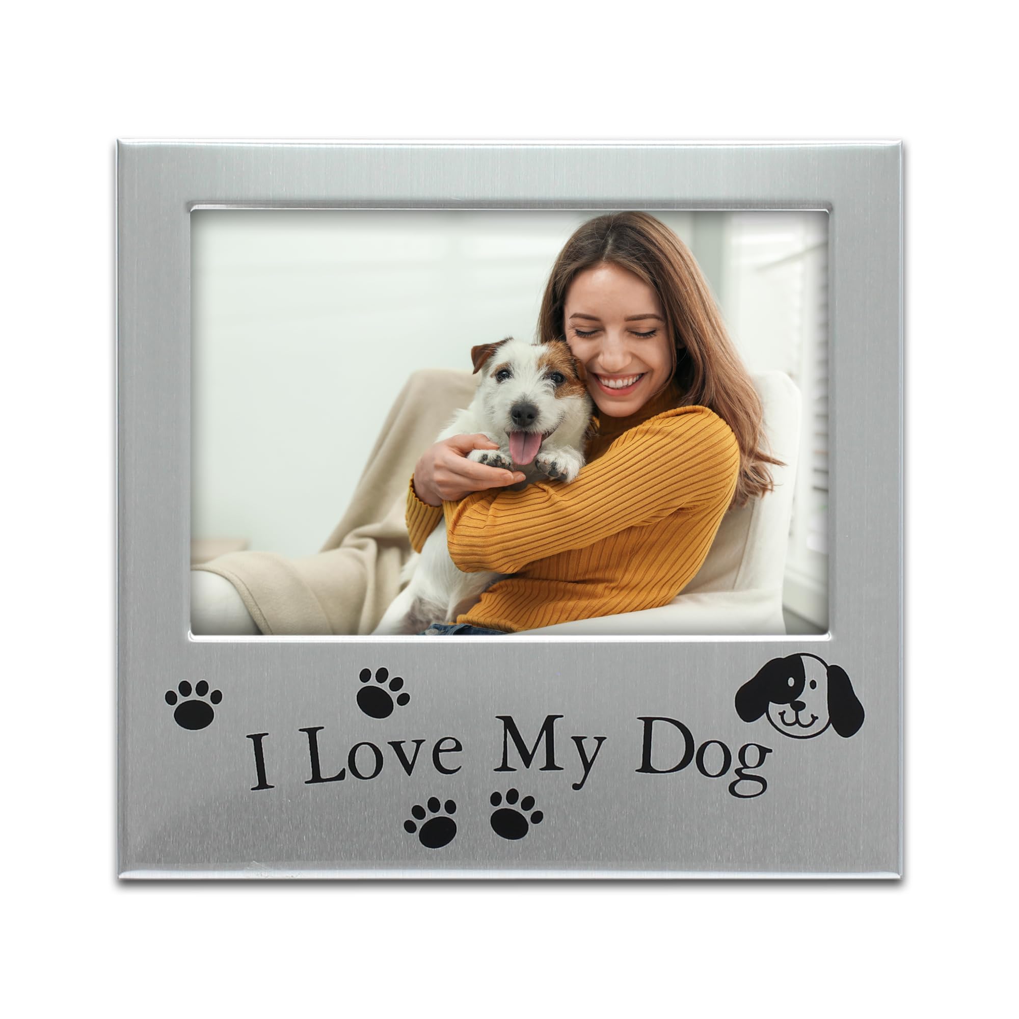 Mimosa Moments Metal Pet 5X3 Picture Frame Saying I Love My Dog With Paw Print
