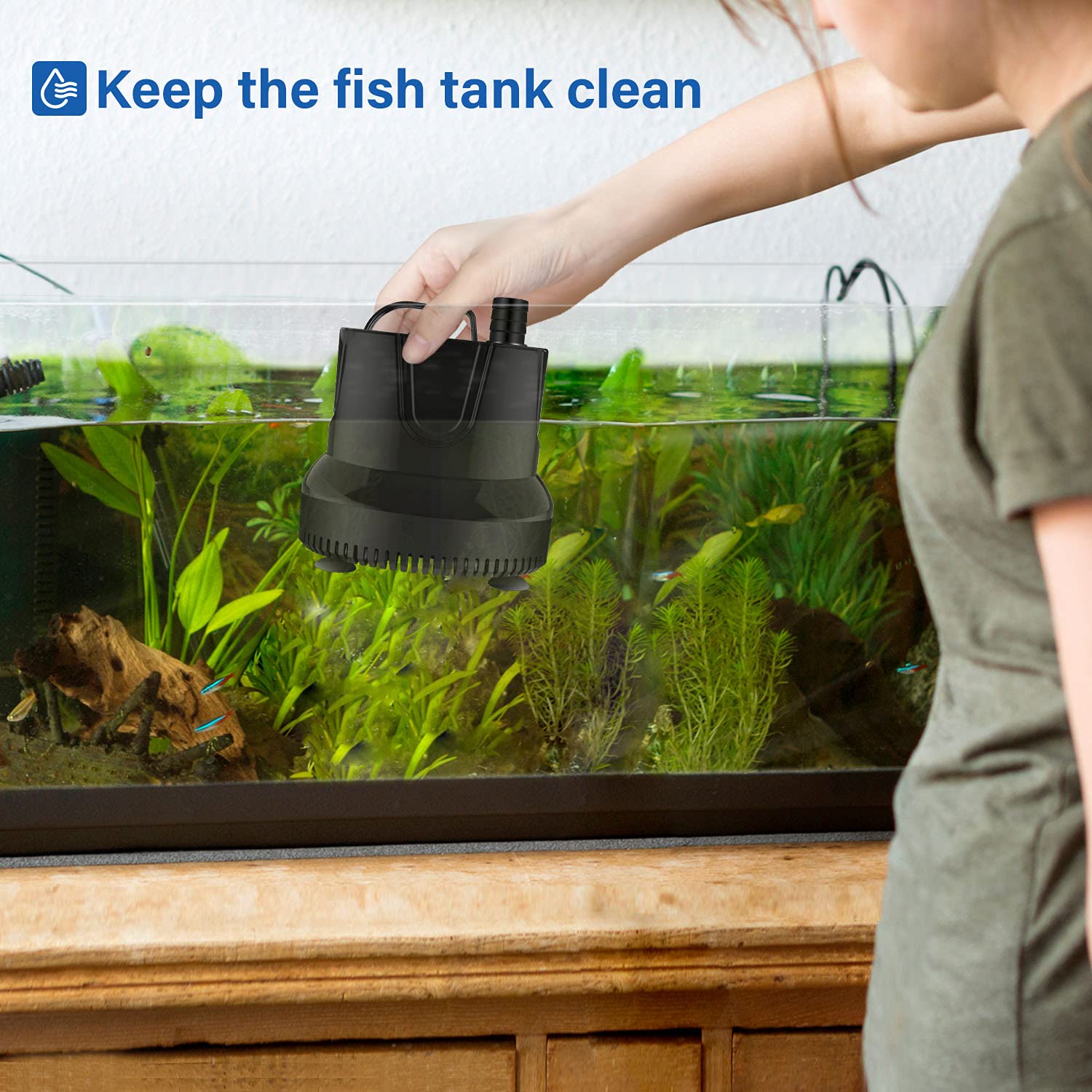 Simple Deluxe 1056Gph Bottom Suction Submersible Water Pump (4000L/H, 85W) With 13Ft High Lift 3 Nozzles For Fish Tank, Pond, Aquarium, Hydroponics, Black