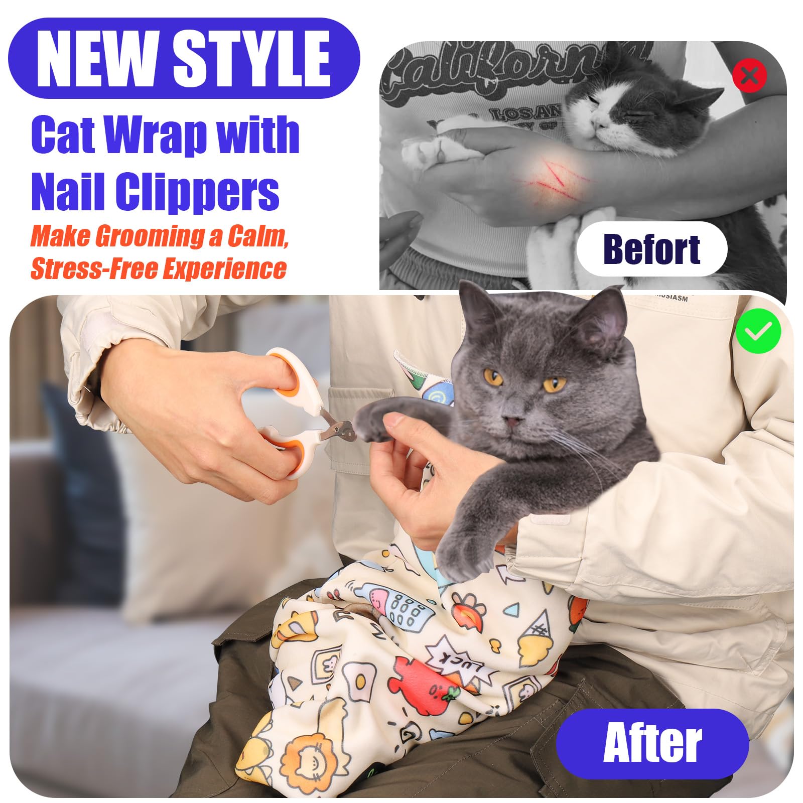 Xangnier 2 Pcs Cat Wrap For Grooming,Cat Restraint Wrap For Cutting Nails,Fabric Burrito Wrap For Nail Clipping, Anti-Scratch, A