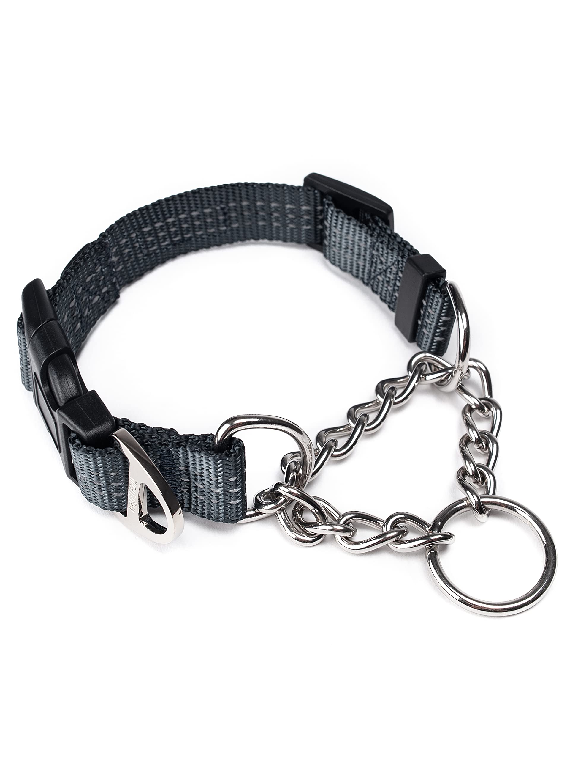 Mighty Paw Martingale Dog Collar 2.0 | Trainer Approved Limited Slip Collar With Stainless Steel Chain & Heavy Duty Buckle - Modified Cinch Collar For Gentle & Effective Pet Training - Large, Grey