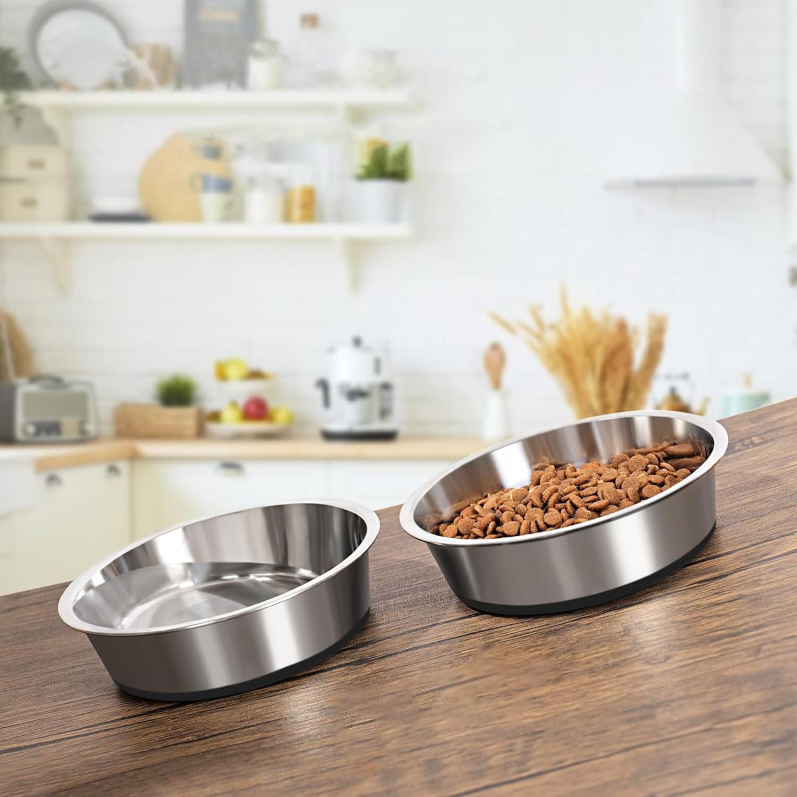 YINGFAN Stainless Steel Dog Bowls, 2 Pack Metal Dog Bowls with Non-Slip Rubber Base, Durable Food and Water Bowl for Small, Medi
