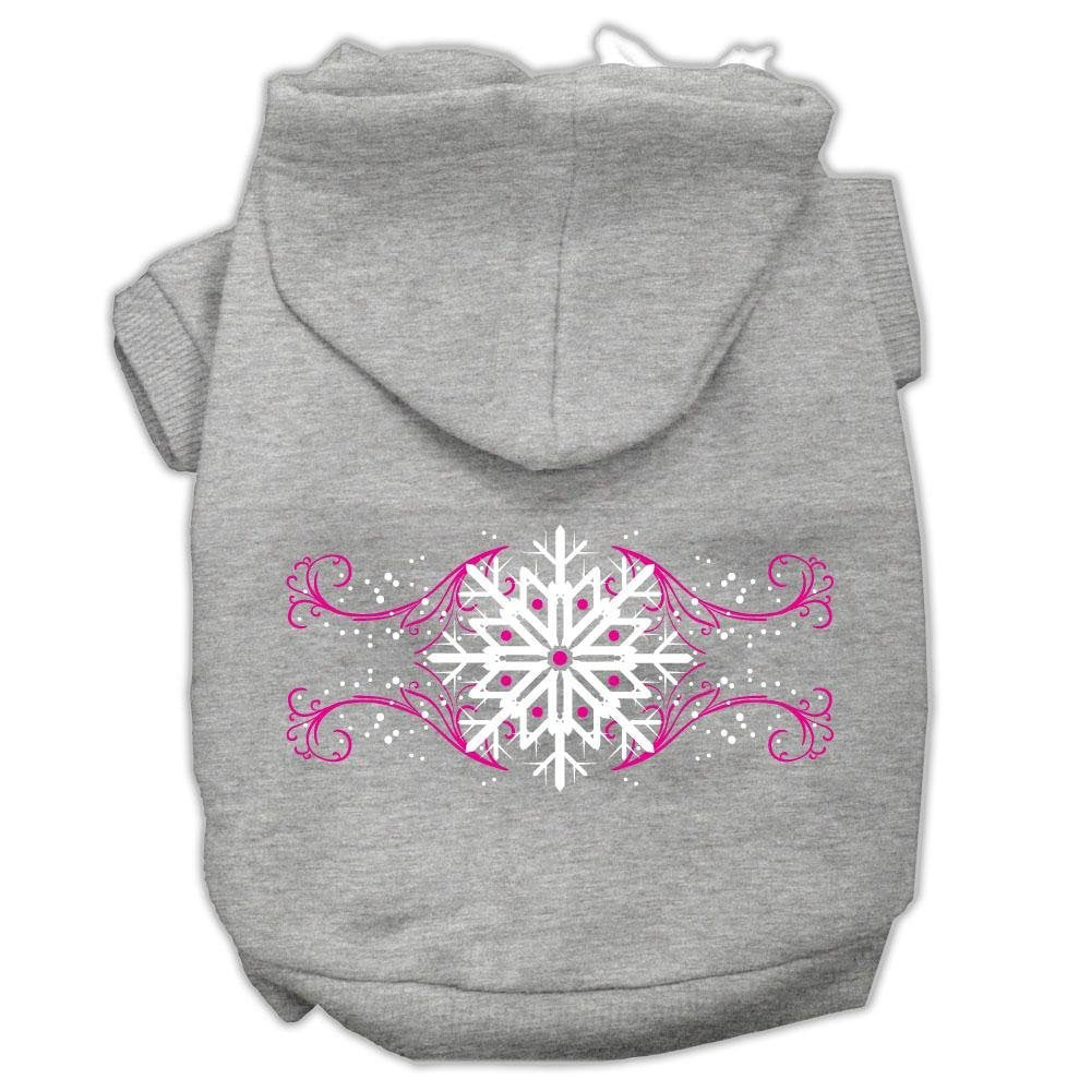 Mirage Pet Products Pink Snowflake Swirls Screenprint Pet Hoodies, Medium, Grey