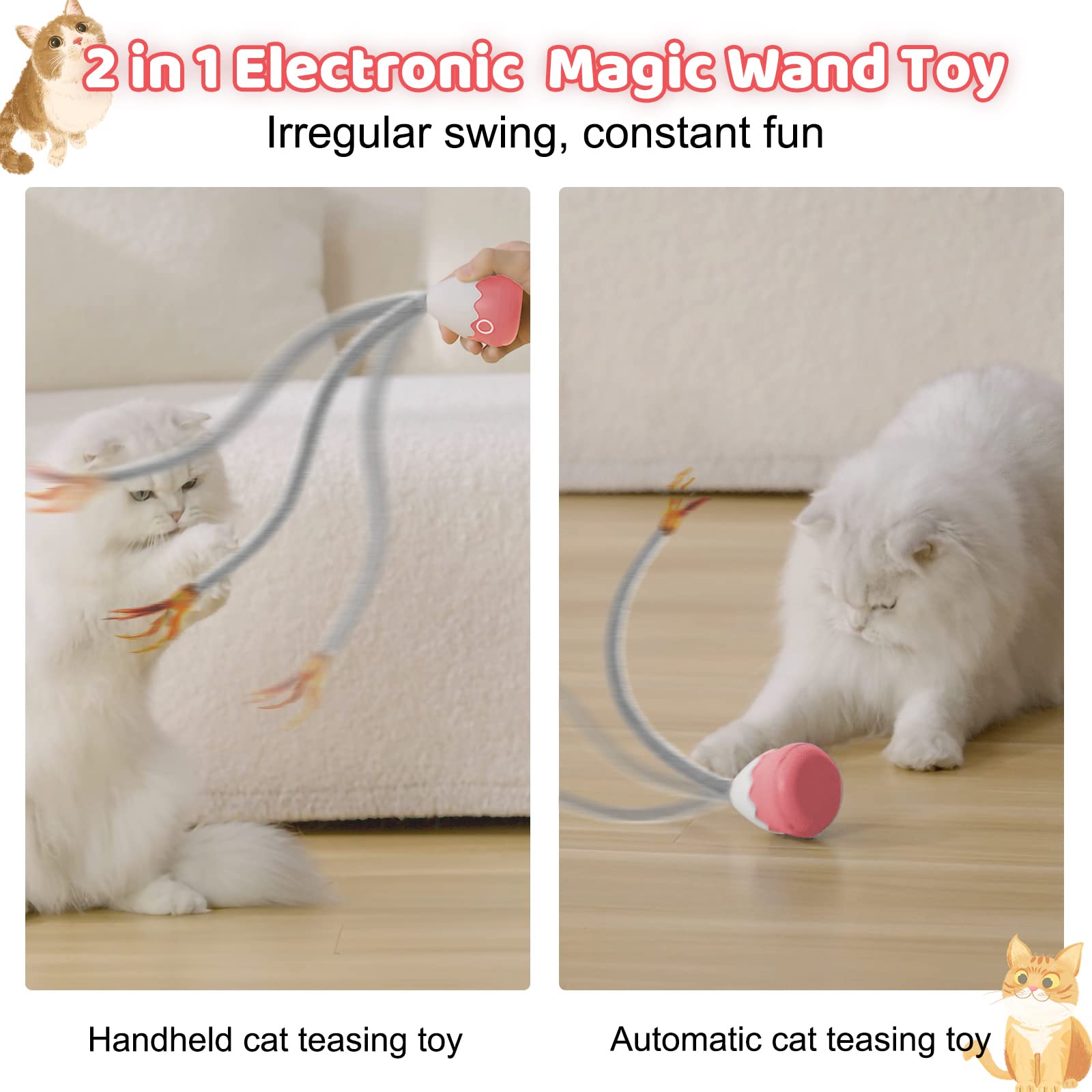 Petcronies Cat Toys Rechargeable Cat Wand Toy With Teaser Plush/Silicone Tail, Electronic Cat Toys Interactive For Indoor Cats/K