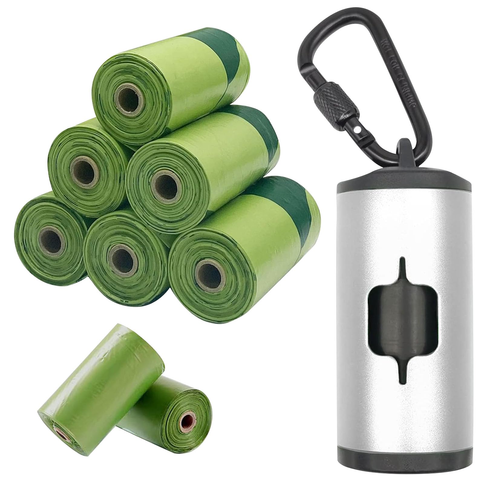 Shaouman Metal Dog Poop Bags Holder Aluminum Poo Bags Dispenser With Pet Waste Bags 3 Leash Clasp And Elastic Rope For Used Bags(1 Holder 135 Bags,Silver)