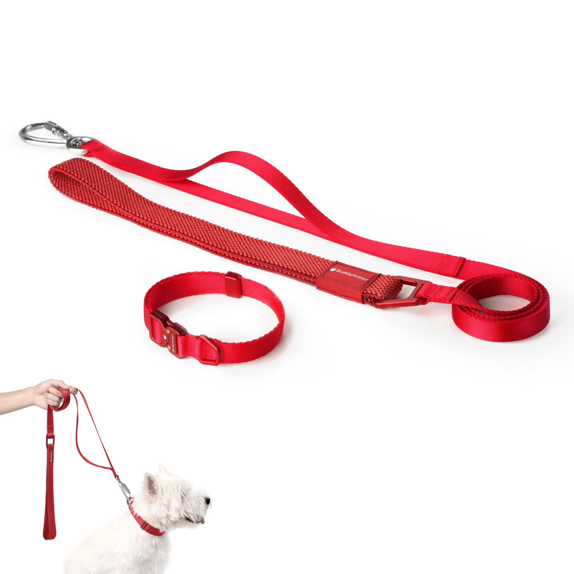 Buddyarmor Dog Collar And Leash Set, Heavy Duty Lightweight Quick Release Buckle Dog Collar And Two Handles Dog Leash For Traini