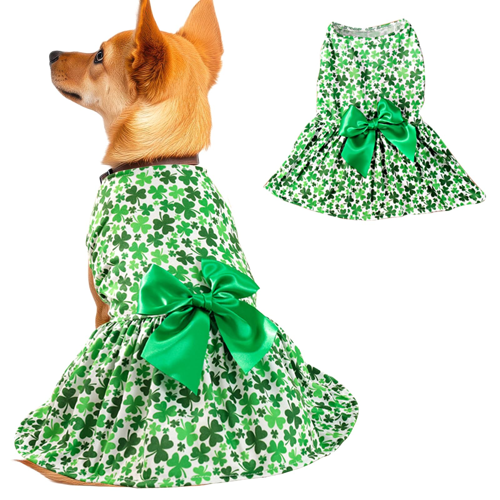 Habbiful Dog St Patricks Day Outfit, Puppy Dog St.Patrick'S Day Clothes Shamrock Dog Skirt Green Dog Dress Spring Summer Pet Dog