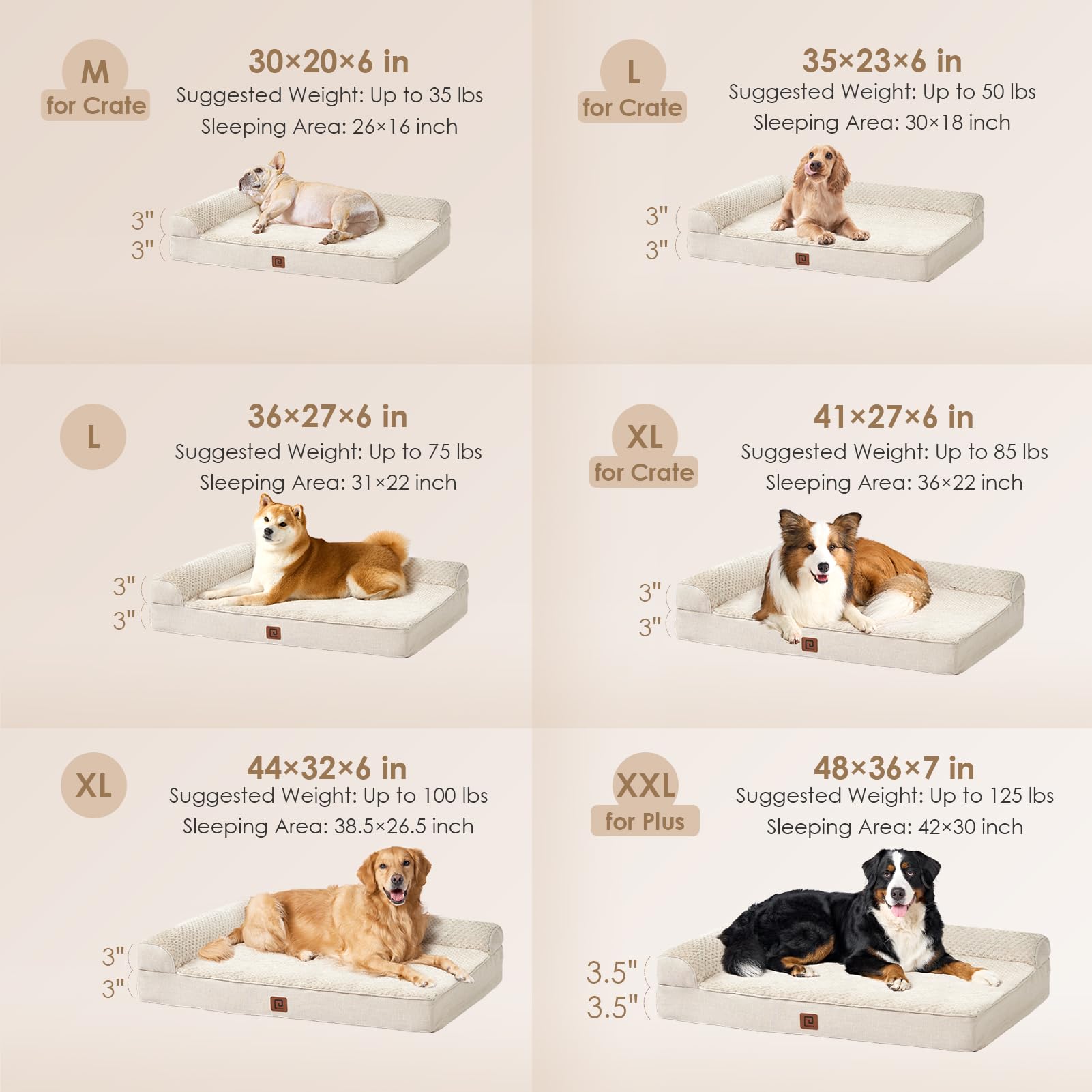Eheyciga Memory Foam Orthopedic Dog Beds Large Sized Dog With Waterproof Lining, Washable Dog Sofa Bed With Removable Cover And Nonskid Bottom For Crate Pet Couch Bed, 35X23 Inches, Beige