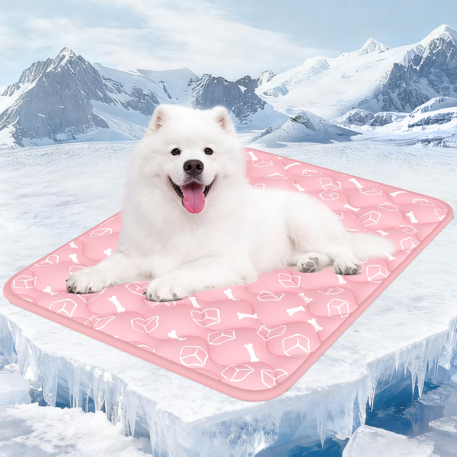 Rywell Dog Cooling Mat 2.0,Soft Blush Pink, 36 x 27 Thick & Durable Cooling Mat for Dogs, Long-Lasting Cool with Waterproof & Co