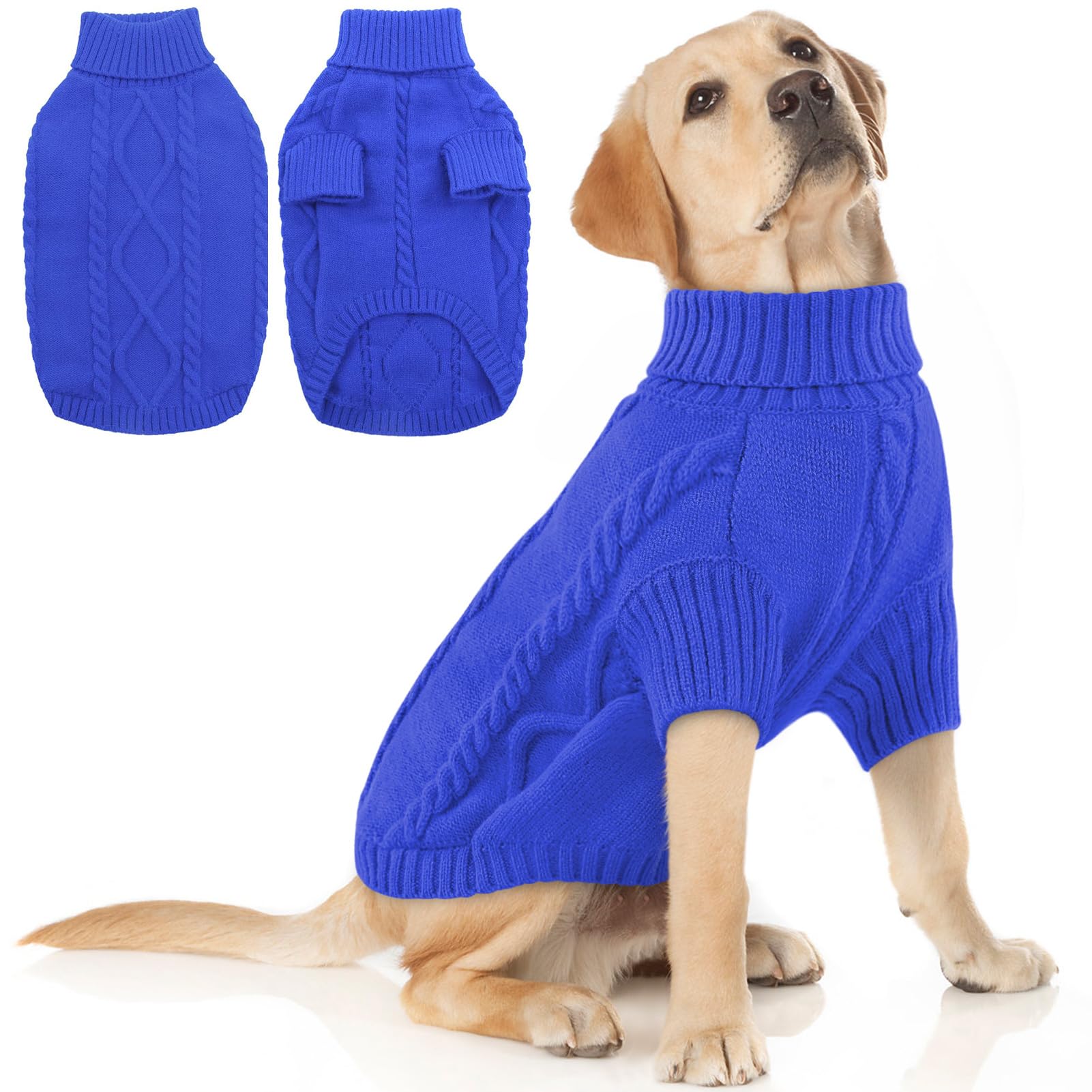Queenmore Xxl Sweater For Large Dogs, Warm Turtleneck Knitted For Pitbull Doberman, Winter Clothes For Male Female Dogs (Royal B