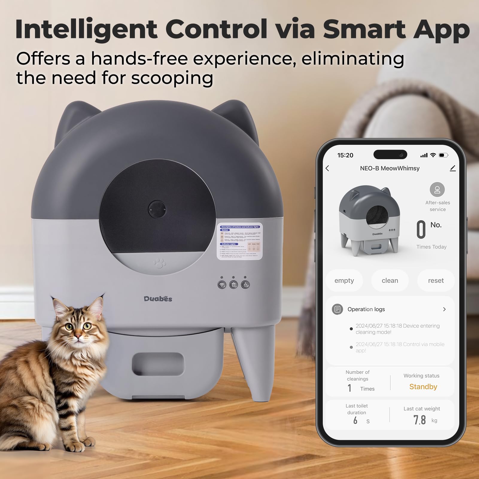 Self-Cleaning Cat Litter Box For Multiple Cats - Extra Large Automatic Odor Control With App Monitoring, Safety Sensors & Low-No